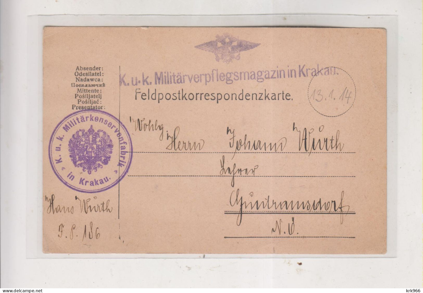 AUSTRIA   WW I 1914 POLAND KRAKOW KRAKAU Nice Military Stationery - Brieven En Documenten