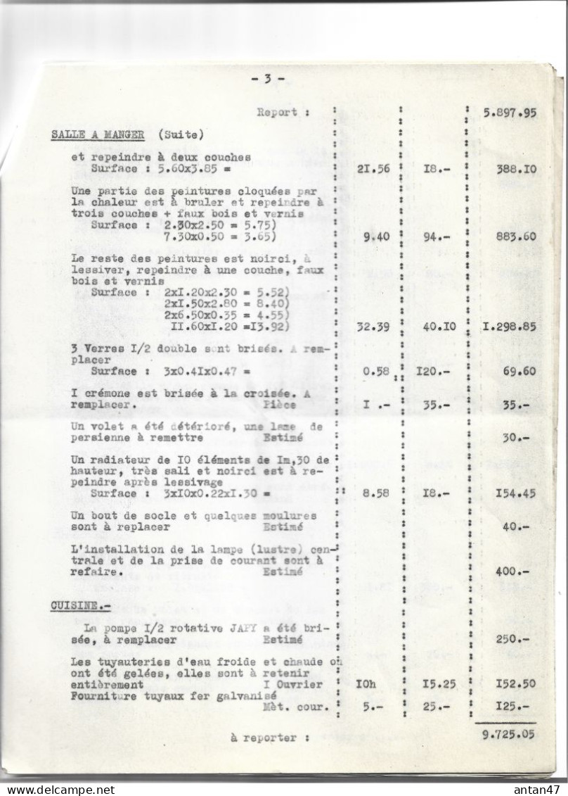 Etat Estimatif (11 Pages) Des Dégâts Causés Par Troupes Allemandes 1940-41 à 25 ETALANS Chez Mme LEDREMANN - Documents