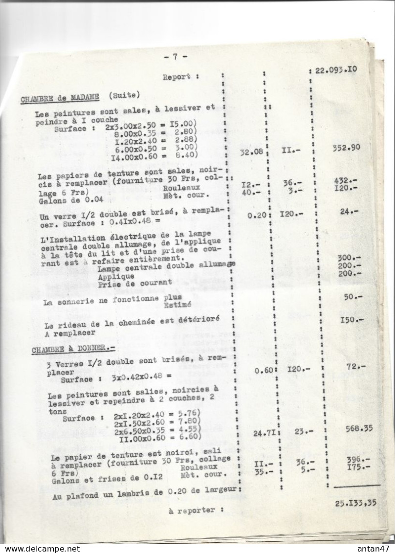 Etat Estimatif (11 Pages) Des Dégâts Causés Par Troupes Allemandes 1940-41 à 25 ETALANS Chez Mme LEDREMANN - Documentos