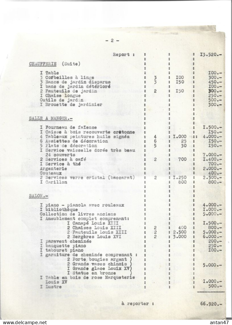 Etat Estimatif (7 Pages) Des Dégâts Causés Par Troupes Allemandes 1940-41 à 25 ETALANS Chez Mme LEDREMANN - Documenti