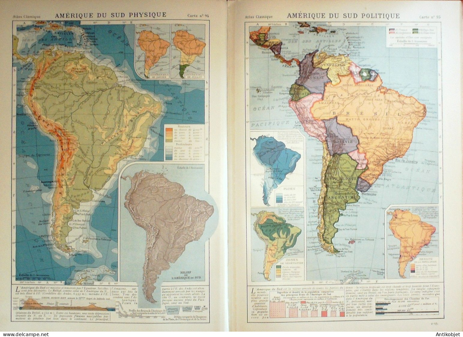 Atlas 343 cartes géographiques Srader Gallouedec (Hachette) 1931