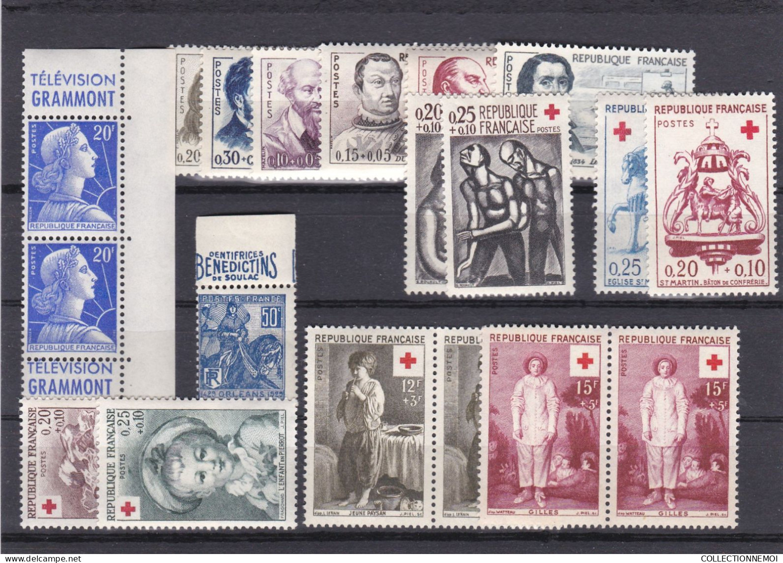 Petit Lot De Timbres De FRANCE SANS CHARNIERE ,1 Pli Sur La Pub BEBEDICTINS - Mezclas (max 999 Sellos)