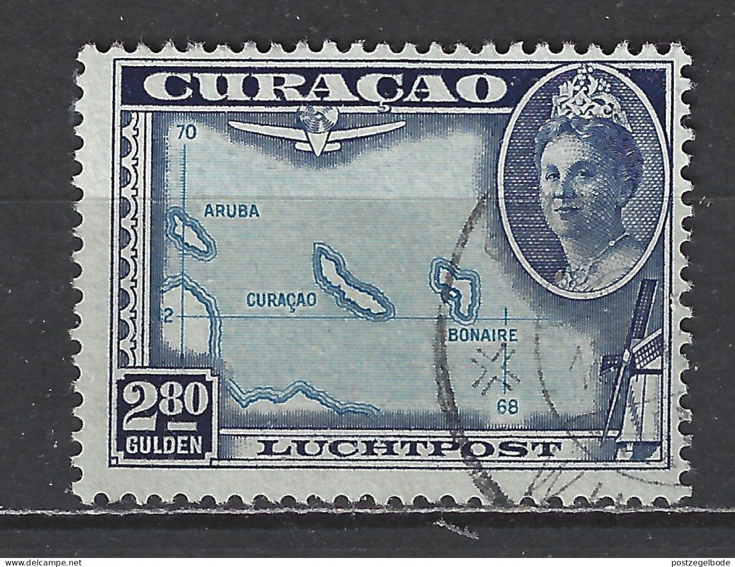 Nederlandse Antillen Curacao Luchtpost 38 Used ; Luchtpost, Airmail, Post Aerienne, Correo Aereo Wilhelmina 1942 - Curazao, Antillas Holandesas, Aruba