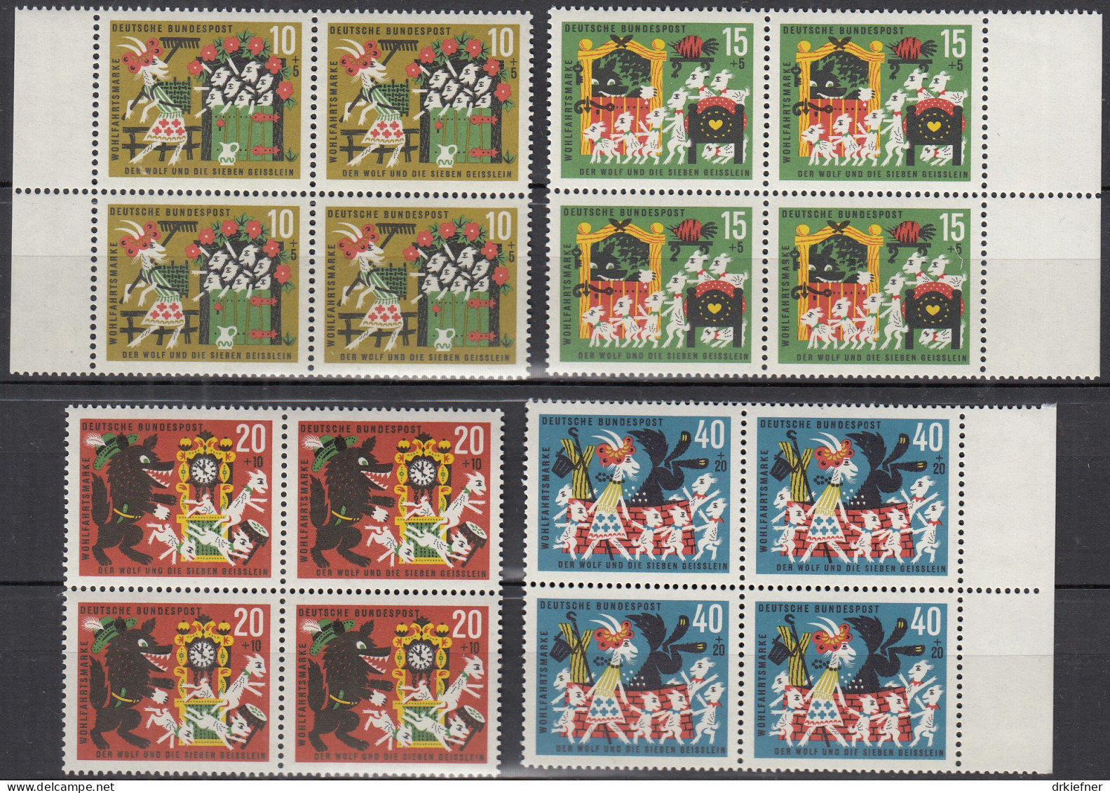 BRD  408-411, 4erBlock, Postfrisch **, Wohlfahrt Märchen: Der Wolf Und Die Sieben Geißlein, 1963 - Ungebraucht