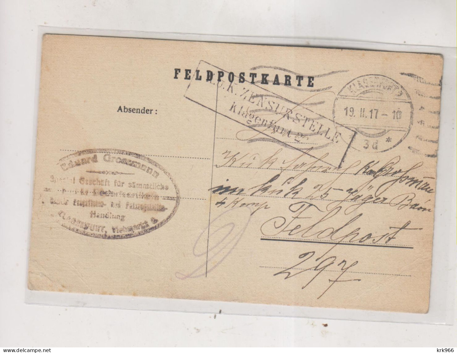 AUSTRIA   WW I 1917 KLAGENFURT Nice Military Stationery - Brieven En Documenten