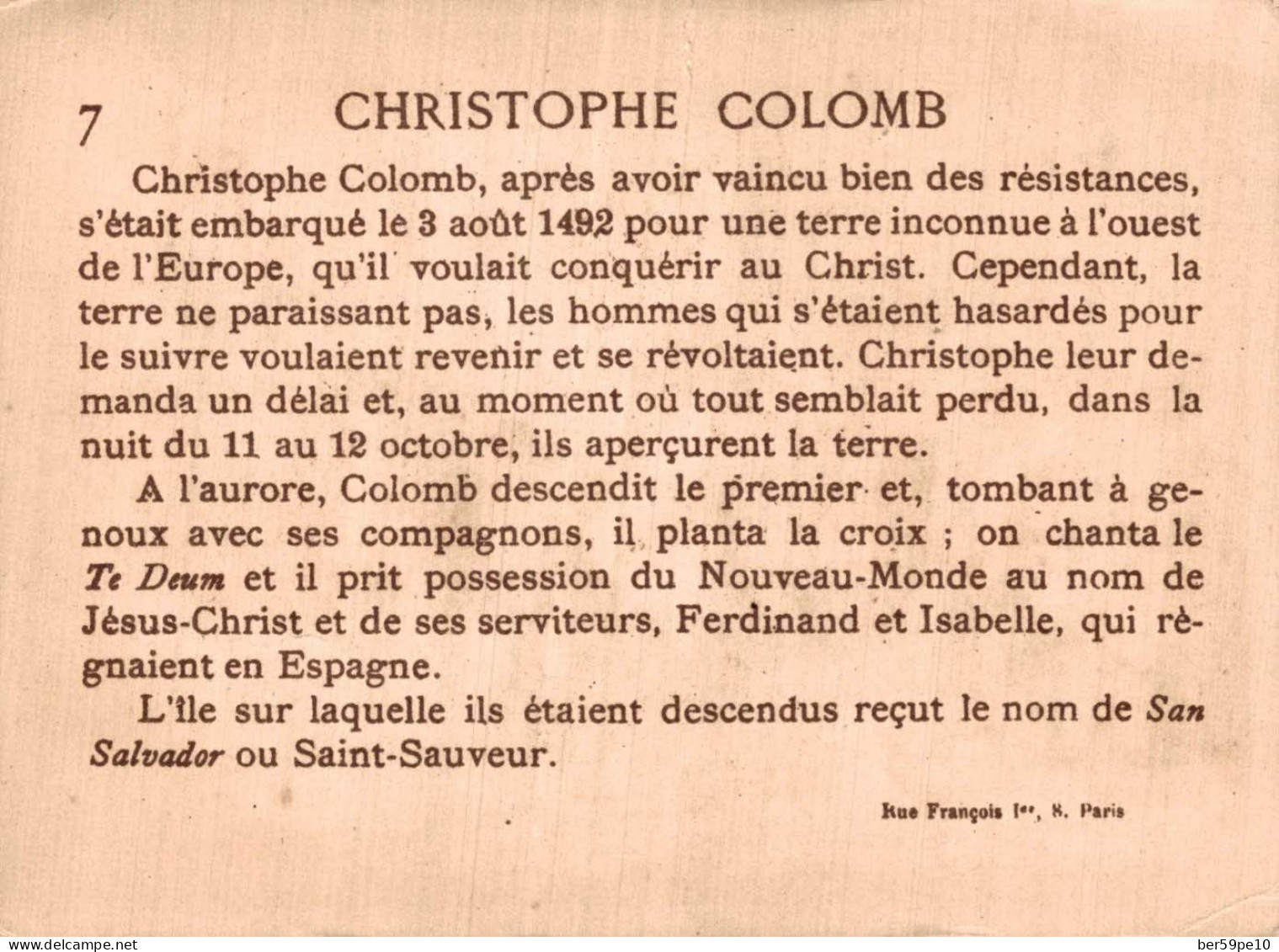 CHROMO N°7 CHRISTOPHE COLOMB DECOUVERTE DE L'AMERIQUE - Other & Unclassified