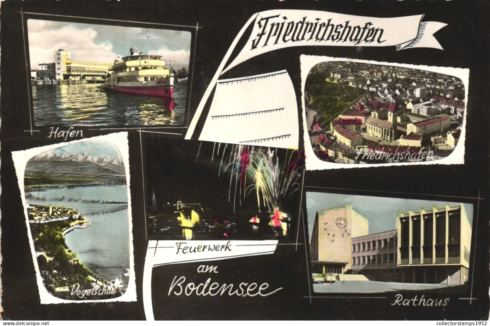 FRIEDRICHSHAFEN, BADEN-WURTTEMBERG, MULTIPLE VIEWS, ARCHITECTURE, SHIP, MOUNTAIN, WIREWORKS, TOWN HALL,GERMANY, POSTCARD - Friedrichshafen