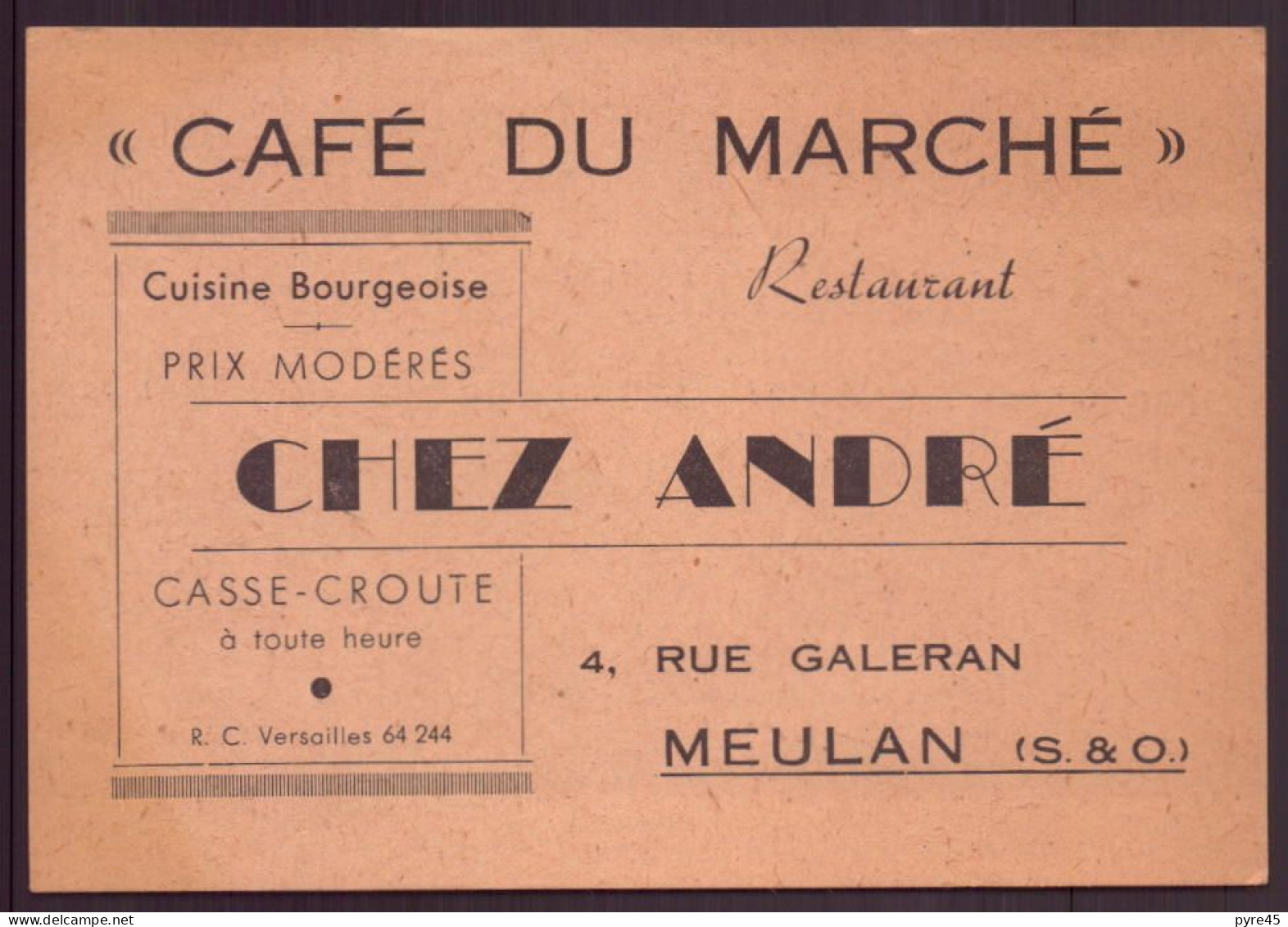 Carte De Visite " Chez André " Café Du Marché, Meulan - Tarjetas De Visita