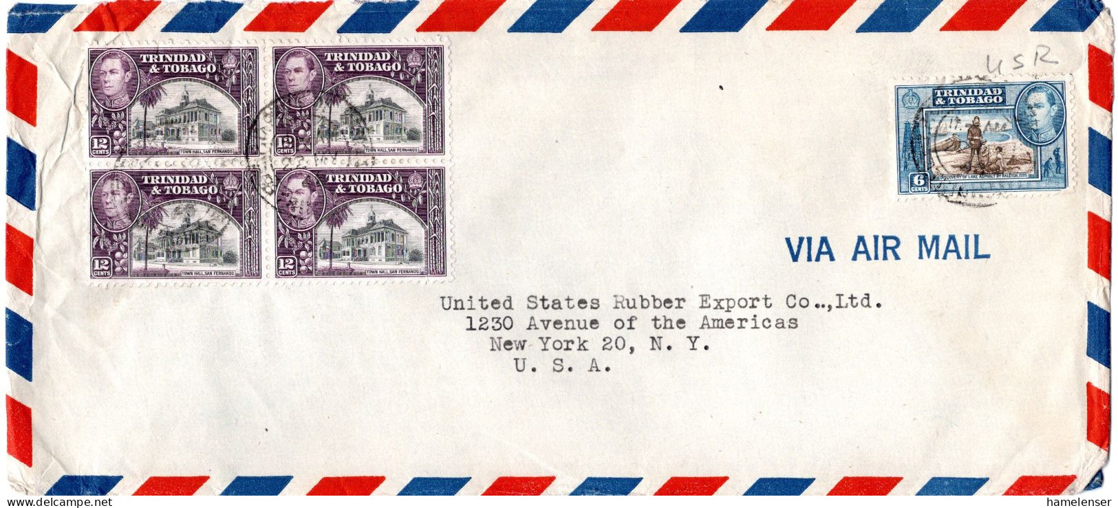 L77259 - Trinidad & Tobago - 1948 - 12c KGVI 田 MiF A LpBf PORT OF SPAIN -> New York, NY (USA) - Trinidad En Tobago (...-1961)