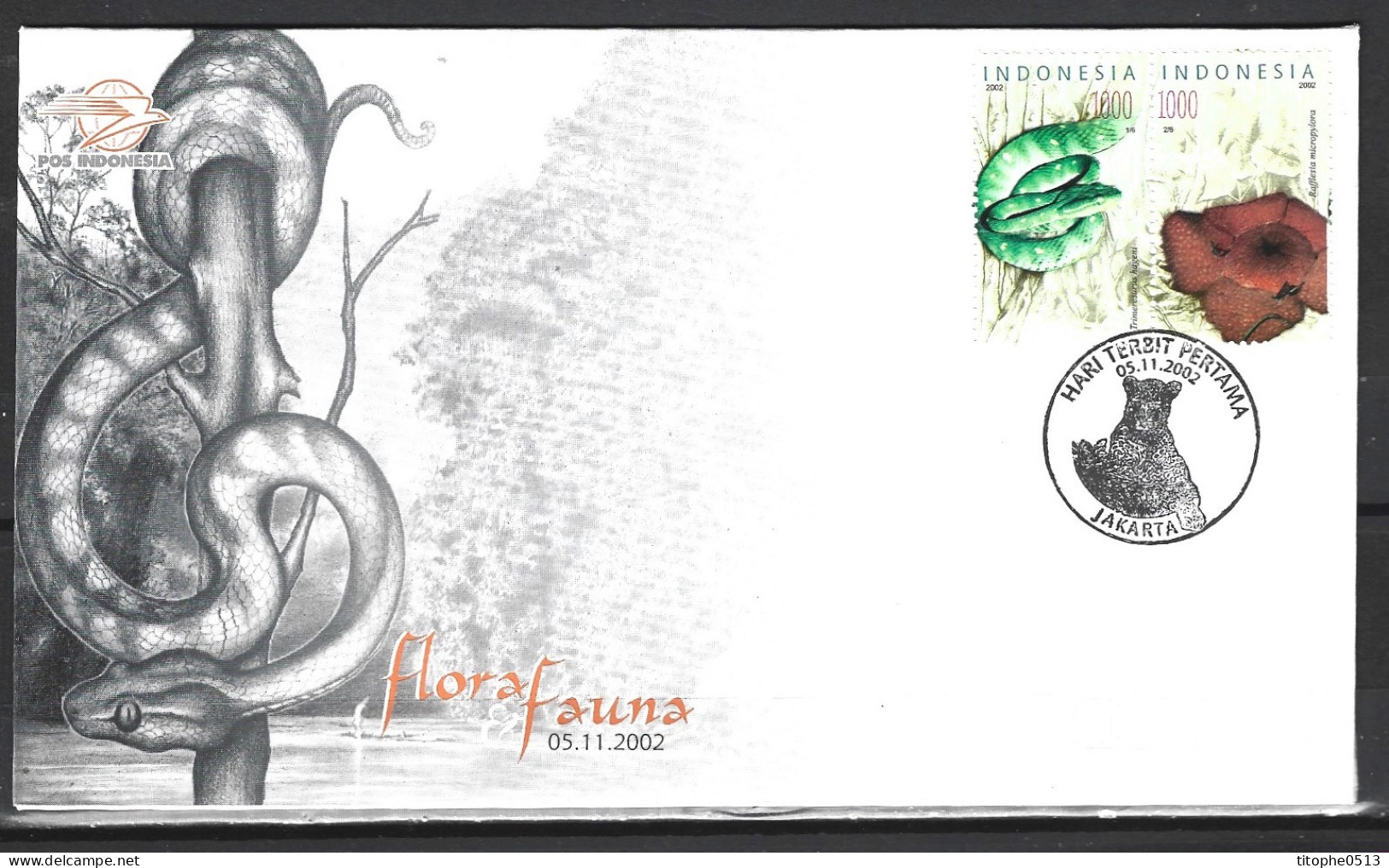 INDONESIE. N°1968 De 2002 Sur Enveloppe 1er Jour. Serpent. - Serpents