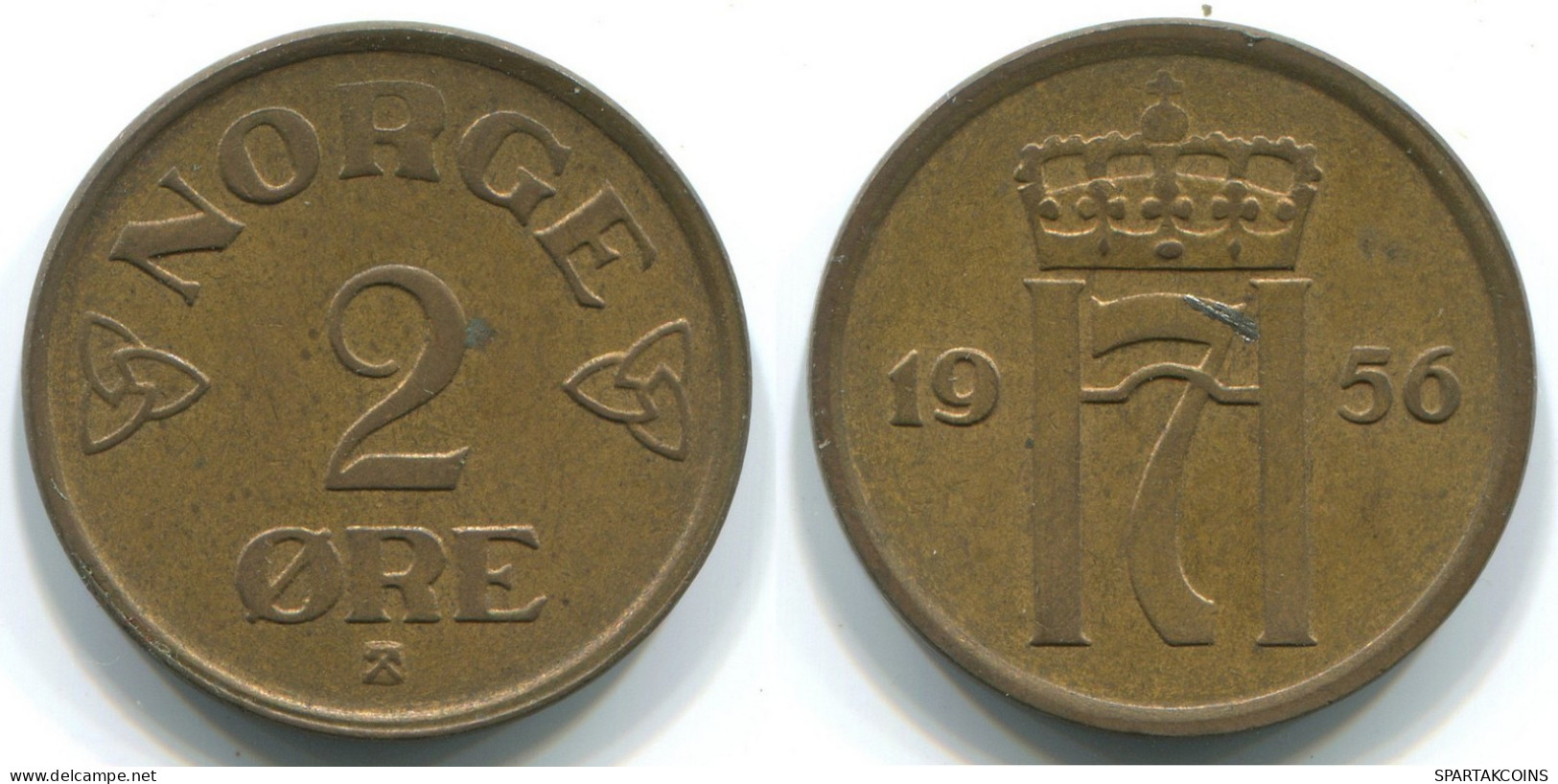 2 ORE 1956 NORWAY Coin #WW1061.U.A - Noruega