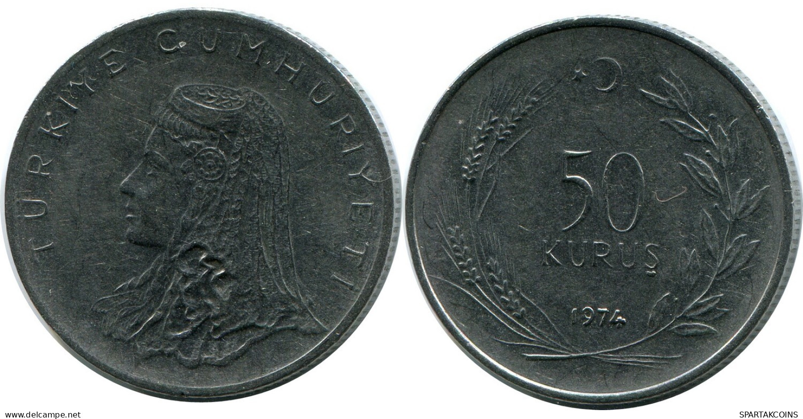 50 KURUSH 1974 TURKEY Coin #AR036.U.A - Turkey