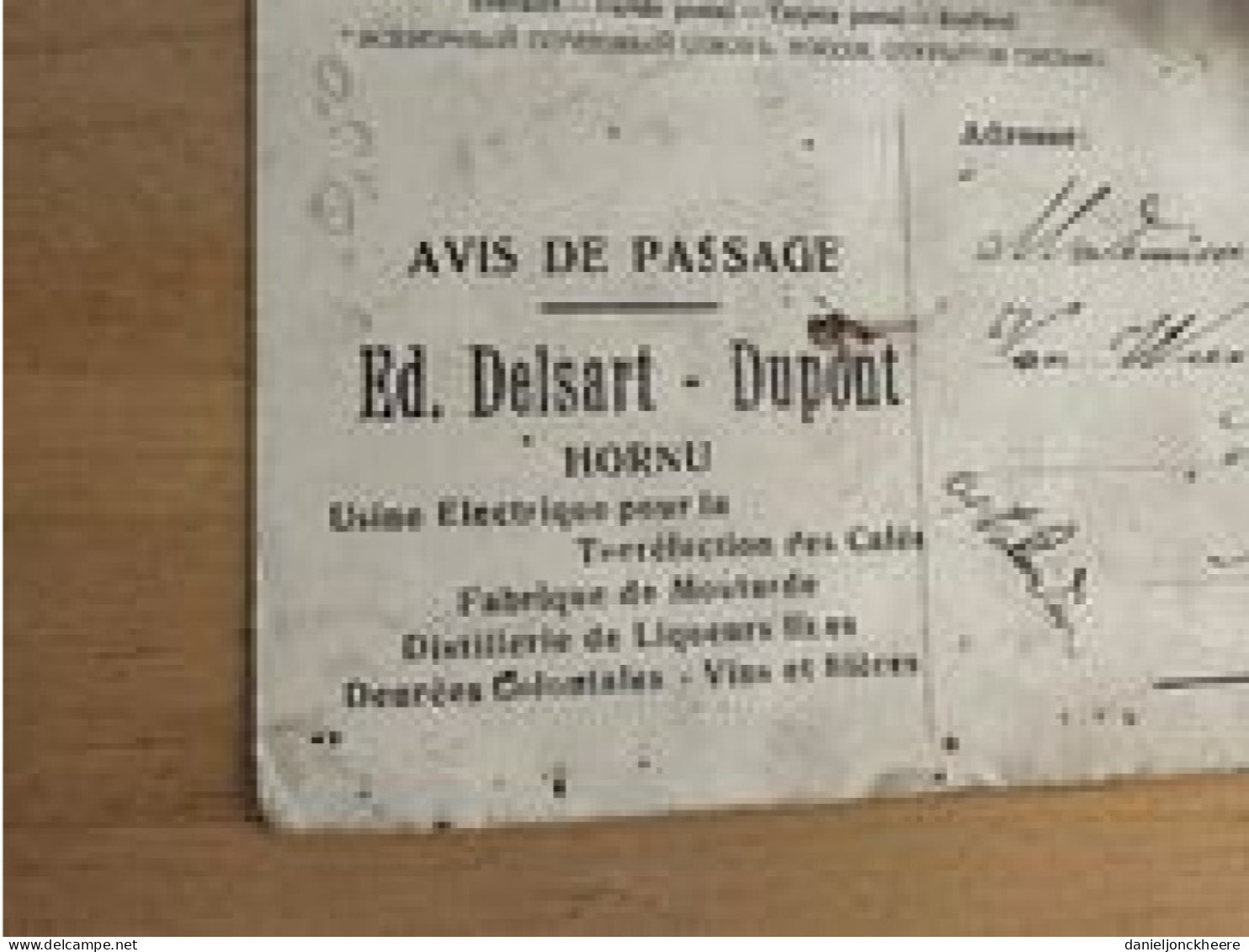 Carte Postale Postkaart Postcard Avis De Passage Ed. Delsart Dupont Hornu Usine Fabrique Moutarde Vins Et Bières - Boussu