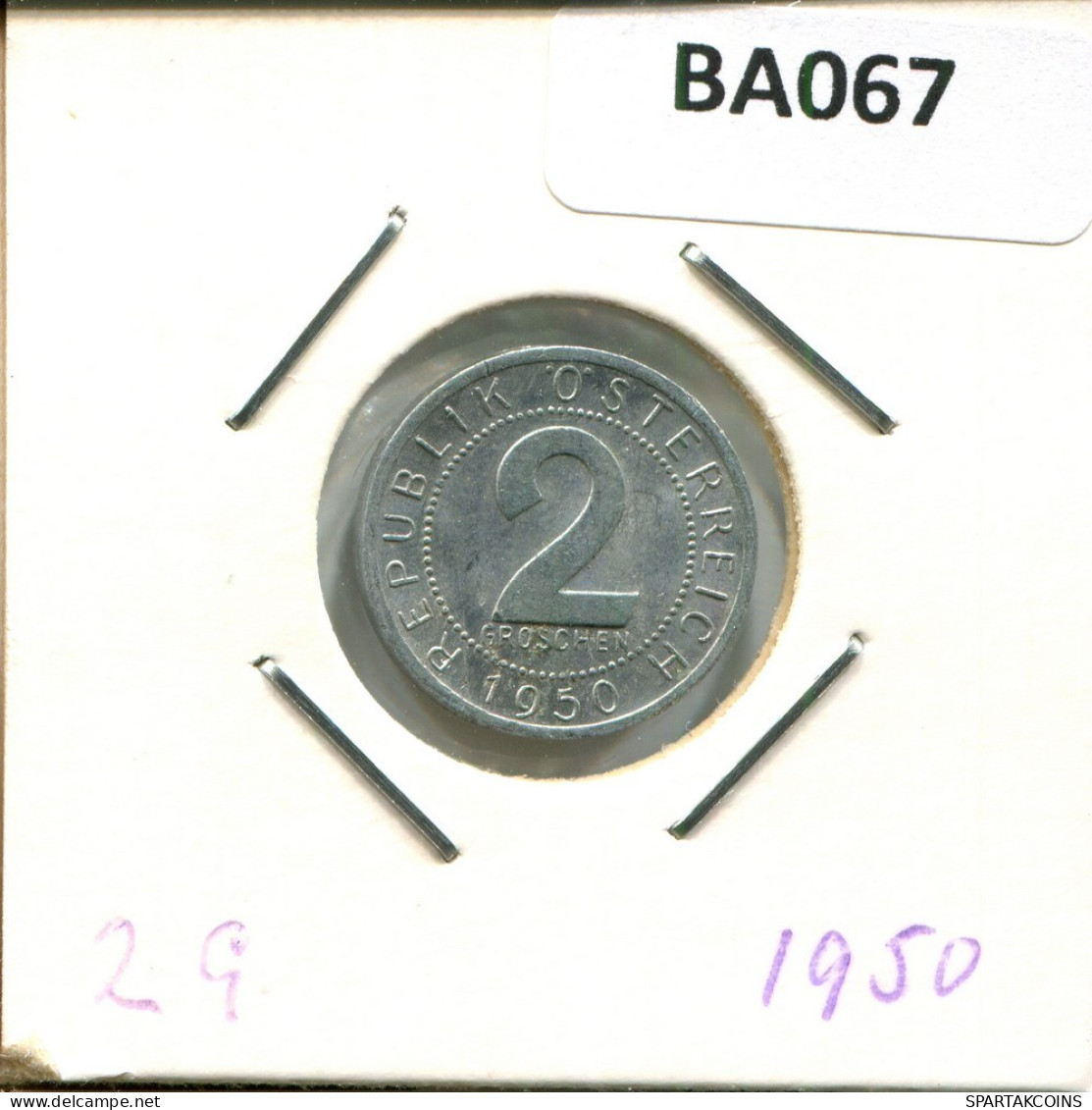 2 GROSCHEN 1950 AUSTRIA Coin #BA067.U.A - Austria