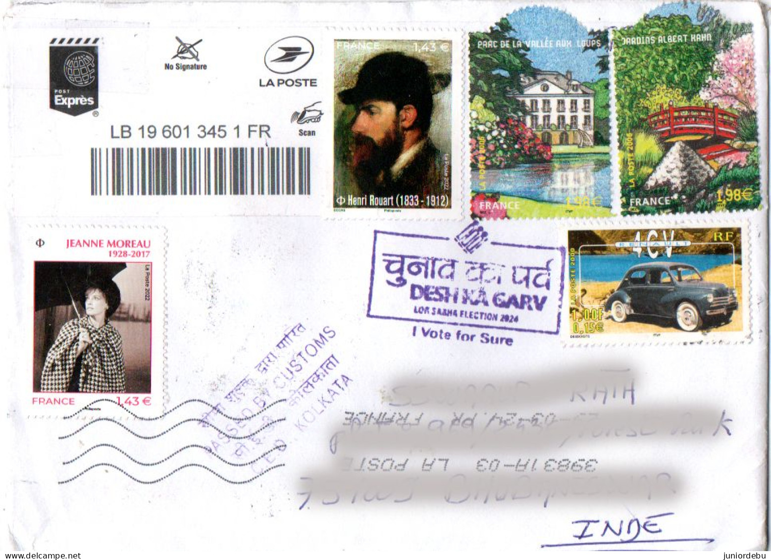 France - 2022 - Jeanne Moreau (  Actress, Singer, Screenwriter, Director )  Stamp Used On Registered Cover To India. - Lettres & Documents