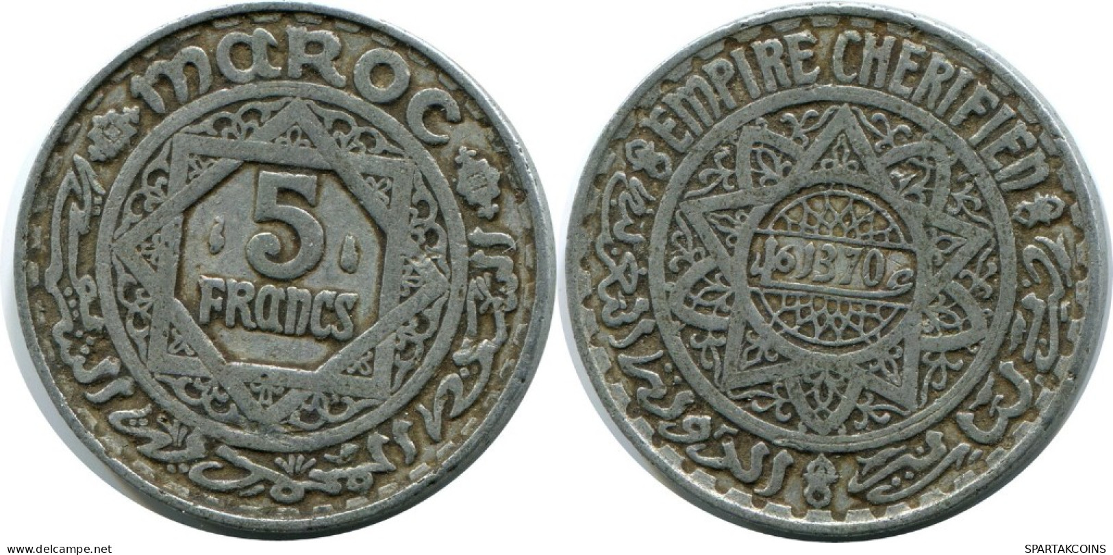 5 FRANCS 1951 MOROCCO Islamic Coin #AH652.3.U.A - Marruecos