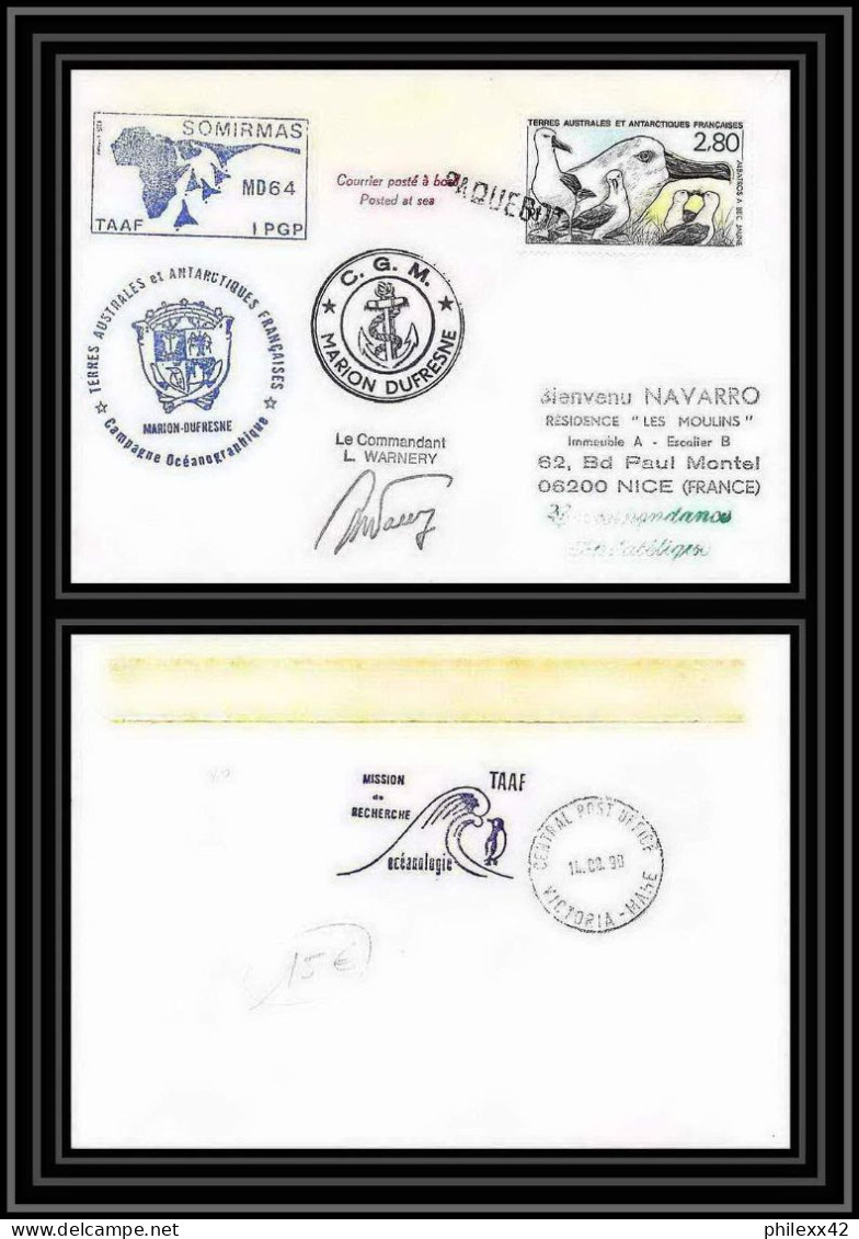 1664 TAAF Antarctic Terres Australes Lettre Mission Recherche Md 64 Somirmas Signé Signed Warney Obl Paquebot 14/8/1990  - Spedizioni Antartiche