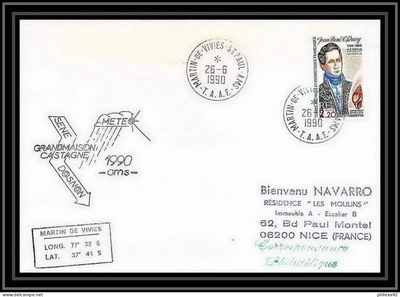 1656 Grand Maison Castagne 26/6/1990 TAAF Antarctic Terres Australes Lettre (cover) - Antarctische Expedities