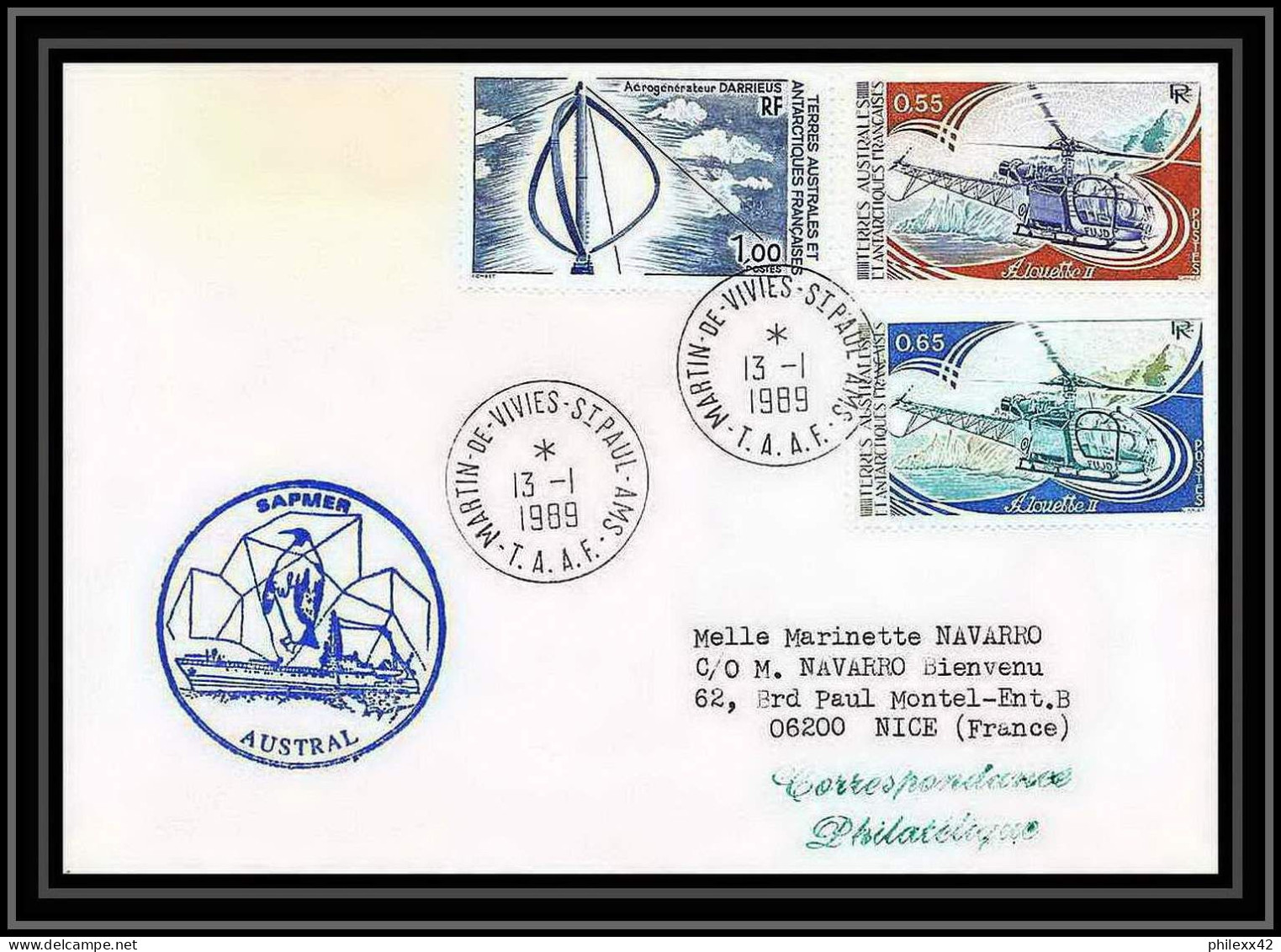 1640 Samper Austral 13/1/1989 TAAF Antarctic Terres Australes Lettre (cover) - Storia Postale