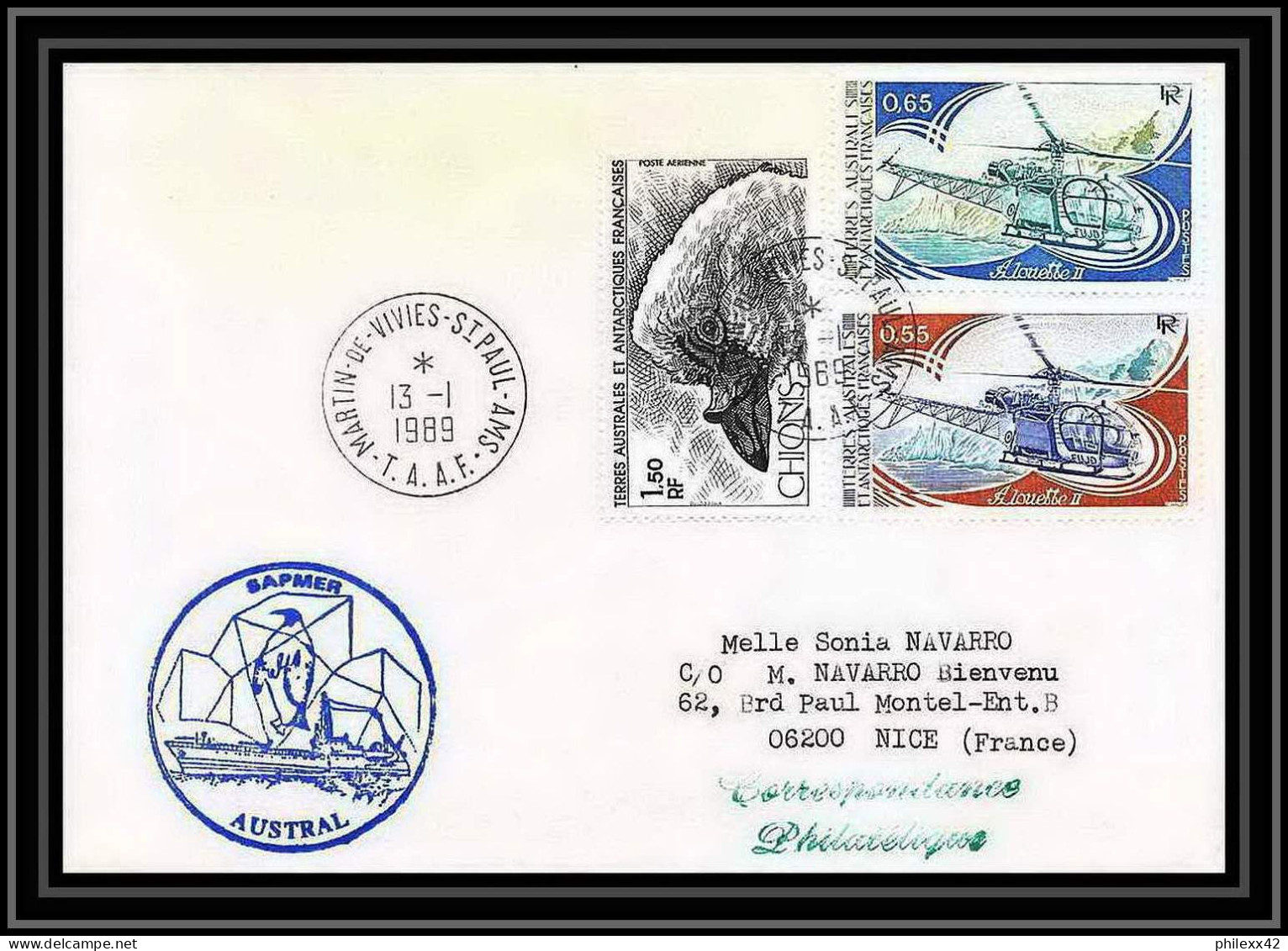 1639 Samper Austral 13/1/1989 TAAF Antarctic Terres Australes Lettre (cover) - Covers & Documents