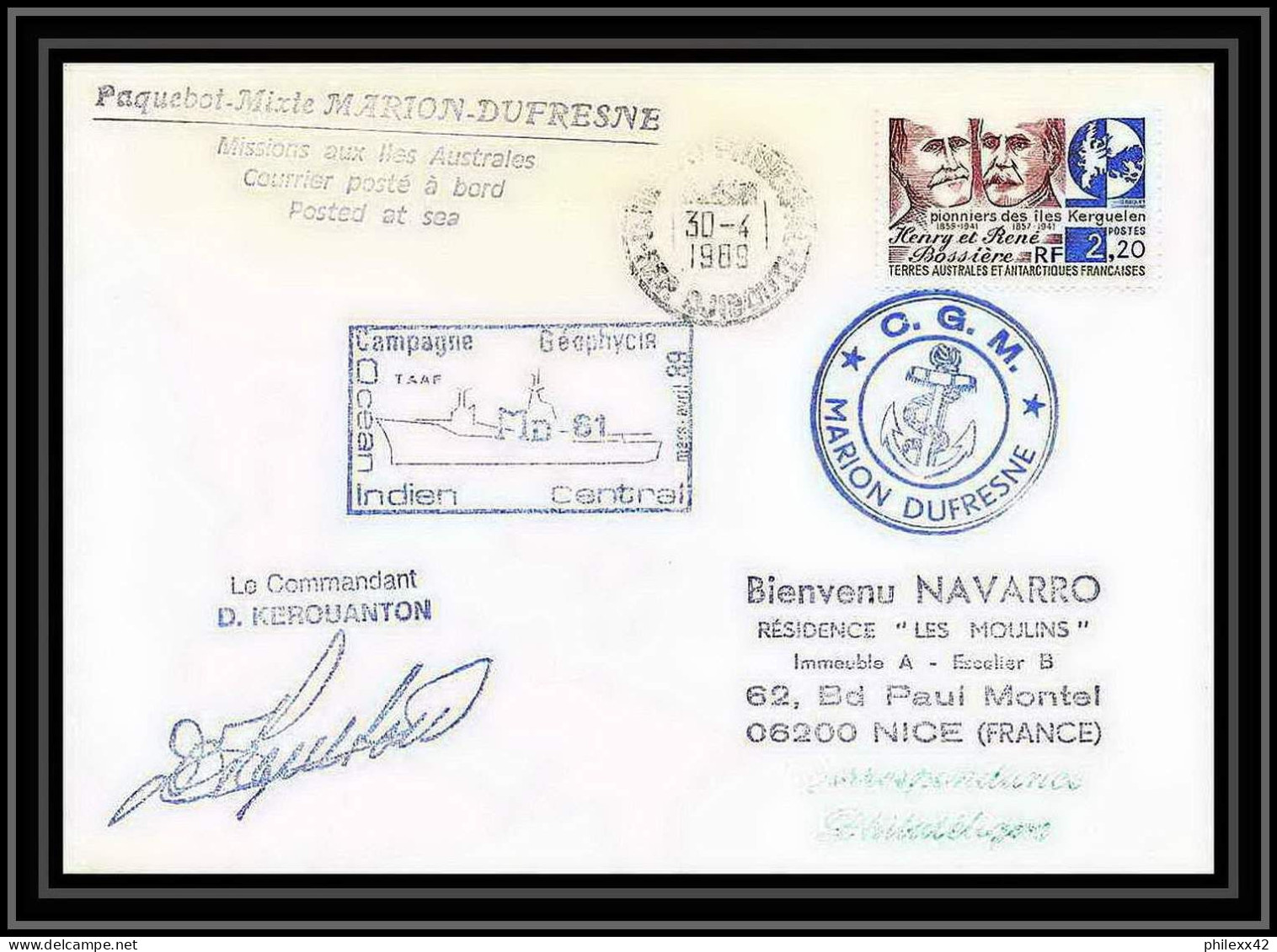 1618 Md 61 Indien Central Signé Signed Kerouanton 30/4/1989 TAAF Antarctic Terres Australes Lettre (cover) - Antarktis-Expeditionen