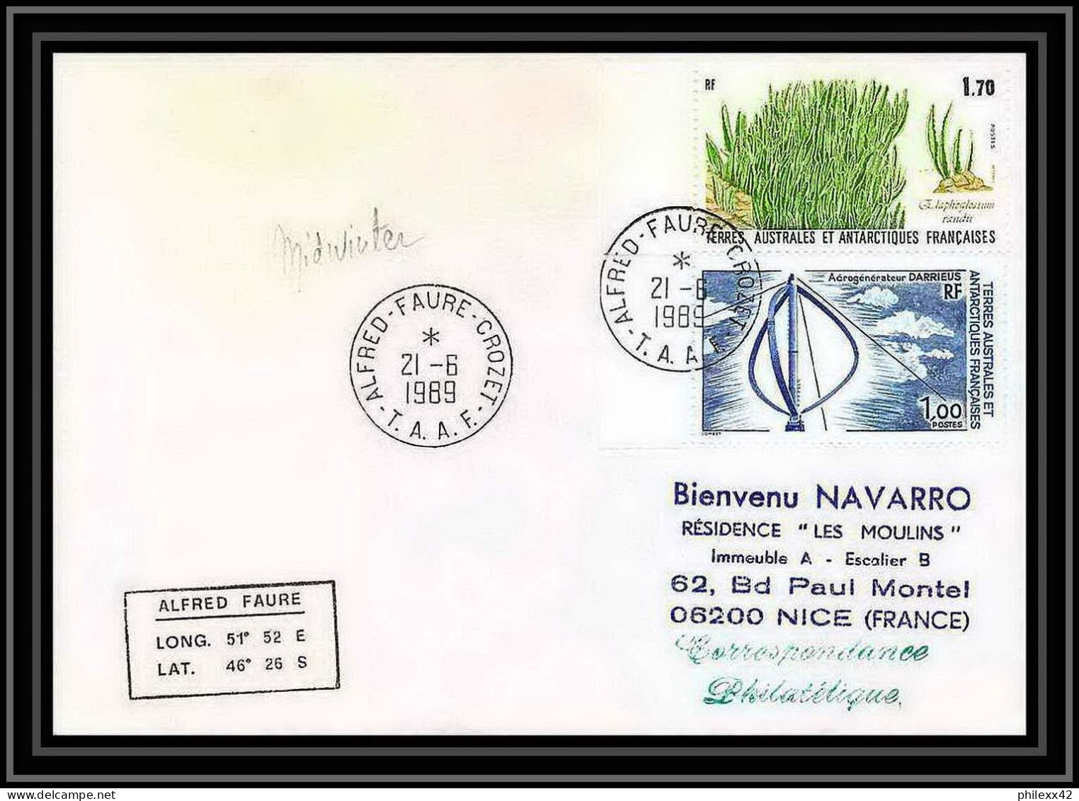 1605 Mindwinter 21/6/1989 TAAF Antarctic Terres Australes Lettre (cover) - Covers & Documents