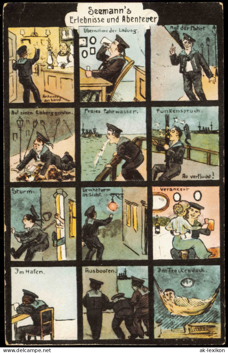Künstlerkarte Militär Seemann's Erlebnisse Und Abenteuer 1914  Stempel KIEL - Non Classés