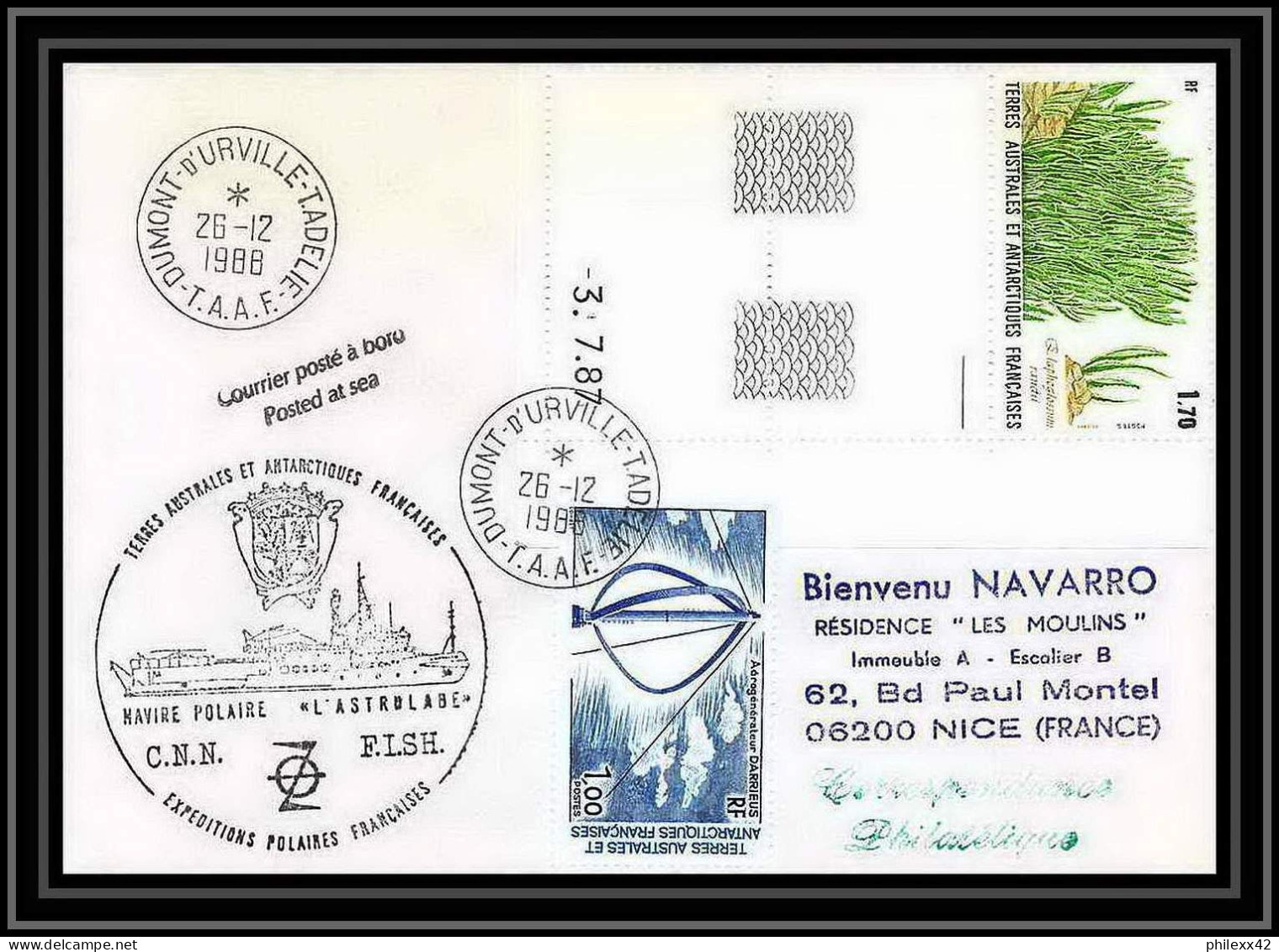 1550 Navire Polaire Astrobale 26/12/1988 TAAF Antarctic Terres Australes Lettre (cover) Coin Daté - Antarktis-Expeditionen