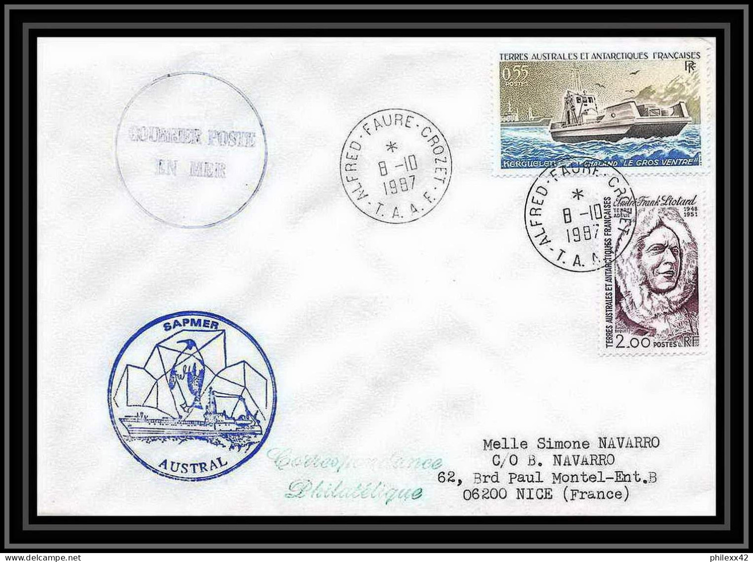 1543 Sapmer Austral 8/10/1987 TAAF Antarctic Terres Australes Lettre (cover) - Covers & Documents