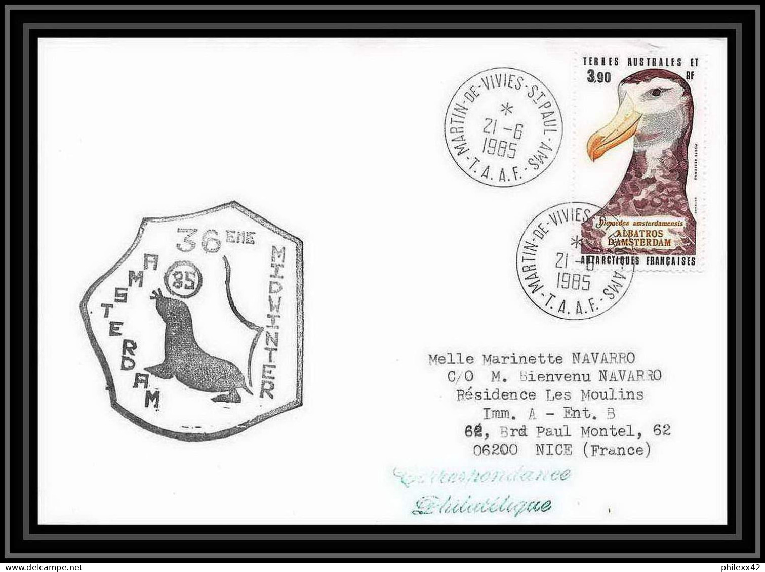 1521 36 ème Mindwinter Amsterdam 21/6/1985 TAAF Antarctic Terres Australes Lettre (cover) - Antarktis-Expeditionen