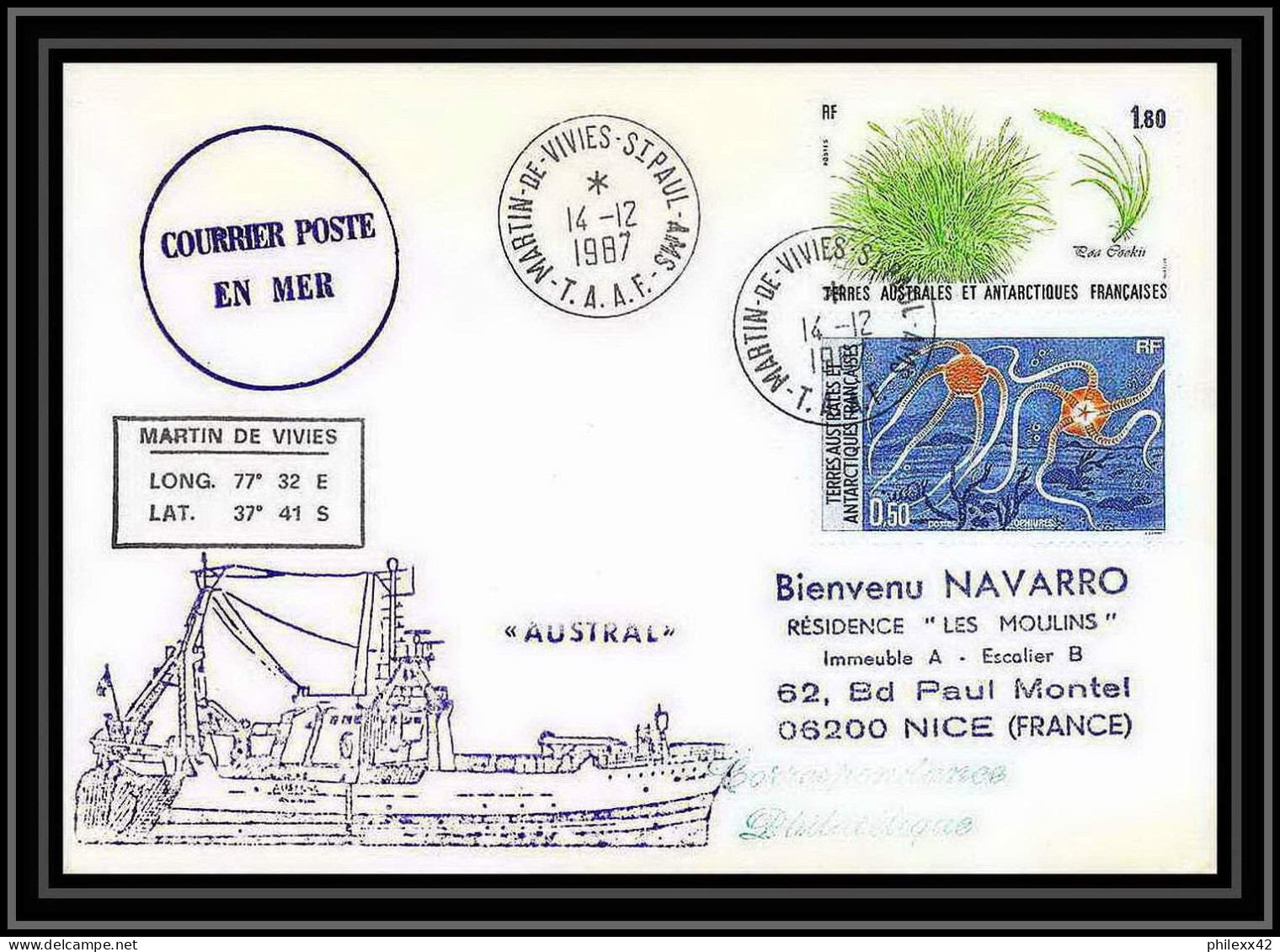 1535 Navire Austral 14/12/1984 TAAF Antarctic Terres Australes Lettre (cover) - Antarktis-Expeditionen