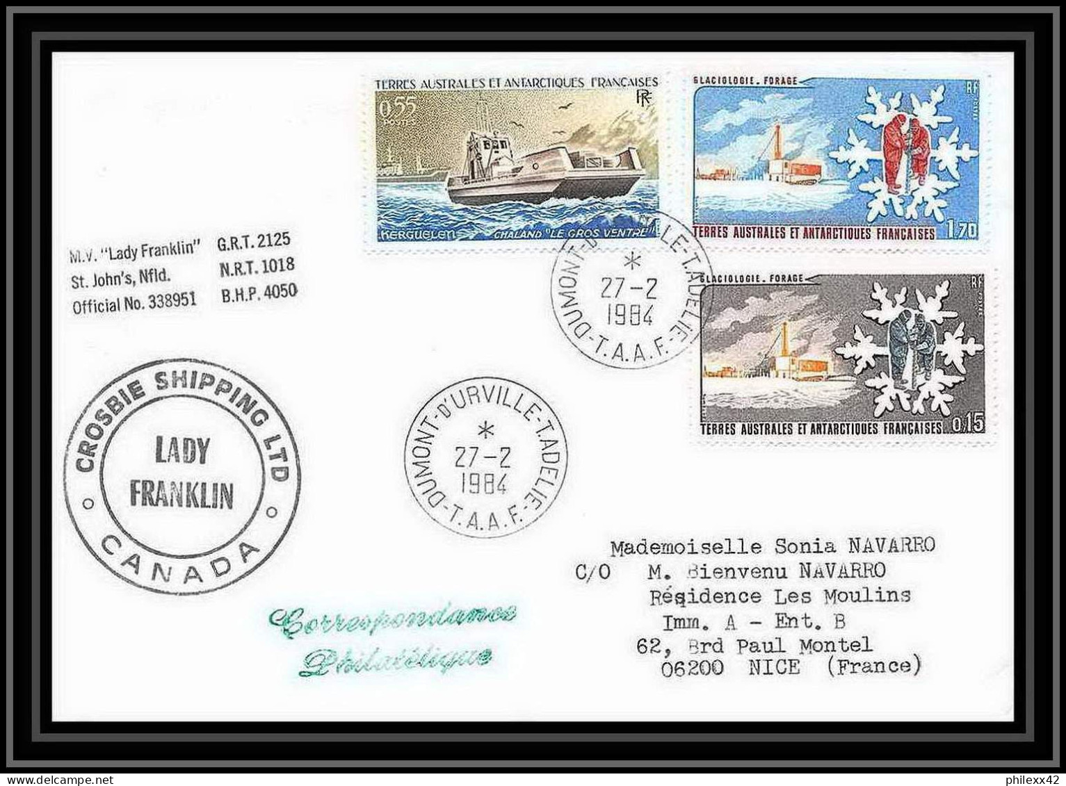 1463 Dumont D'urville 27/2/1984 TAAF Antarctic Terres Australes Lettre (cover) - Spedizioni Antartiche