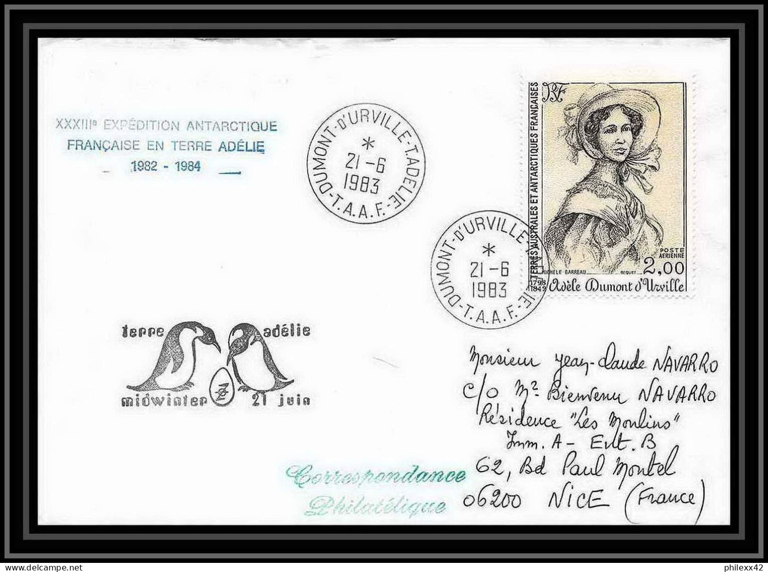 1408 Terre Adelie Mid Winter 21/6/1983 TAAF Antarctic Terres Australes Lettre (cover) - Antarctic Expeditions