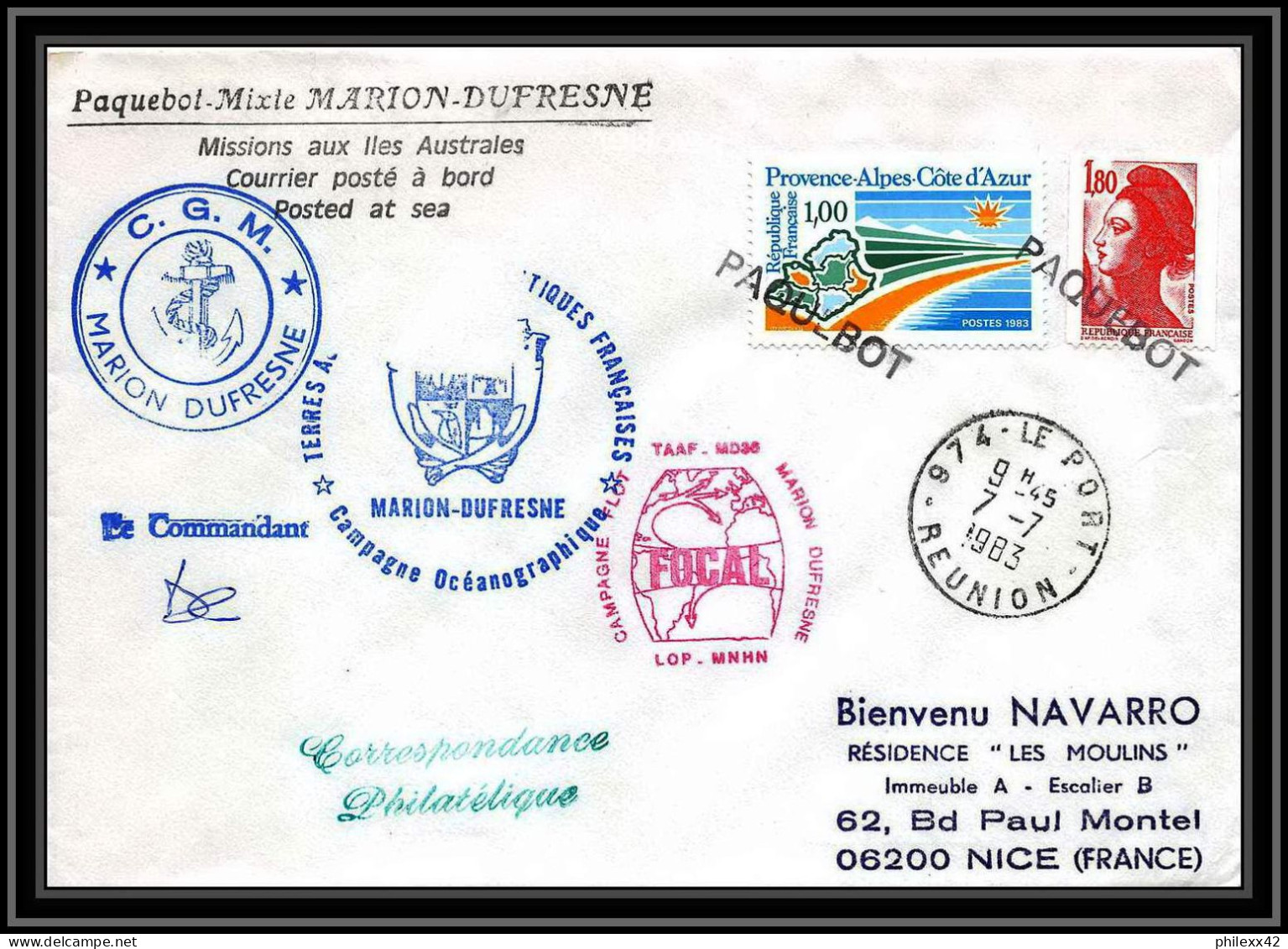 1381 Marion Dufresne Signé Signed 22/7/1983 Paquebot TAAF Antarctic Terres Australes Lettre (cover) - Antarktis-Expeditionen
