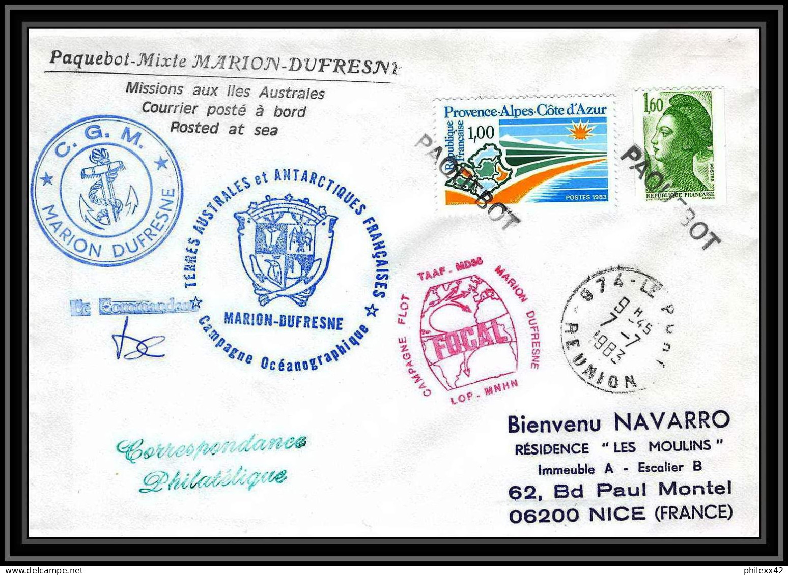 1382 Marion Dufresne Signé Signed 22/7/1983 Paquebot TAAF Antarctic Terres Australes Lettre (cover) - Antarctische Expedities