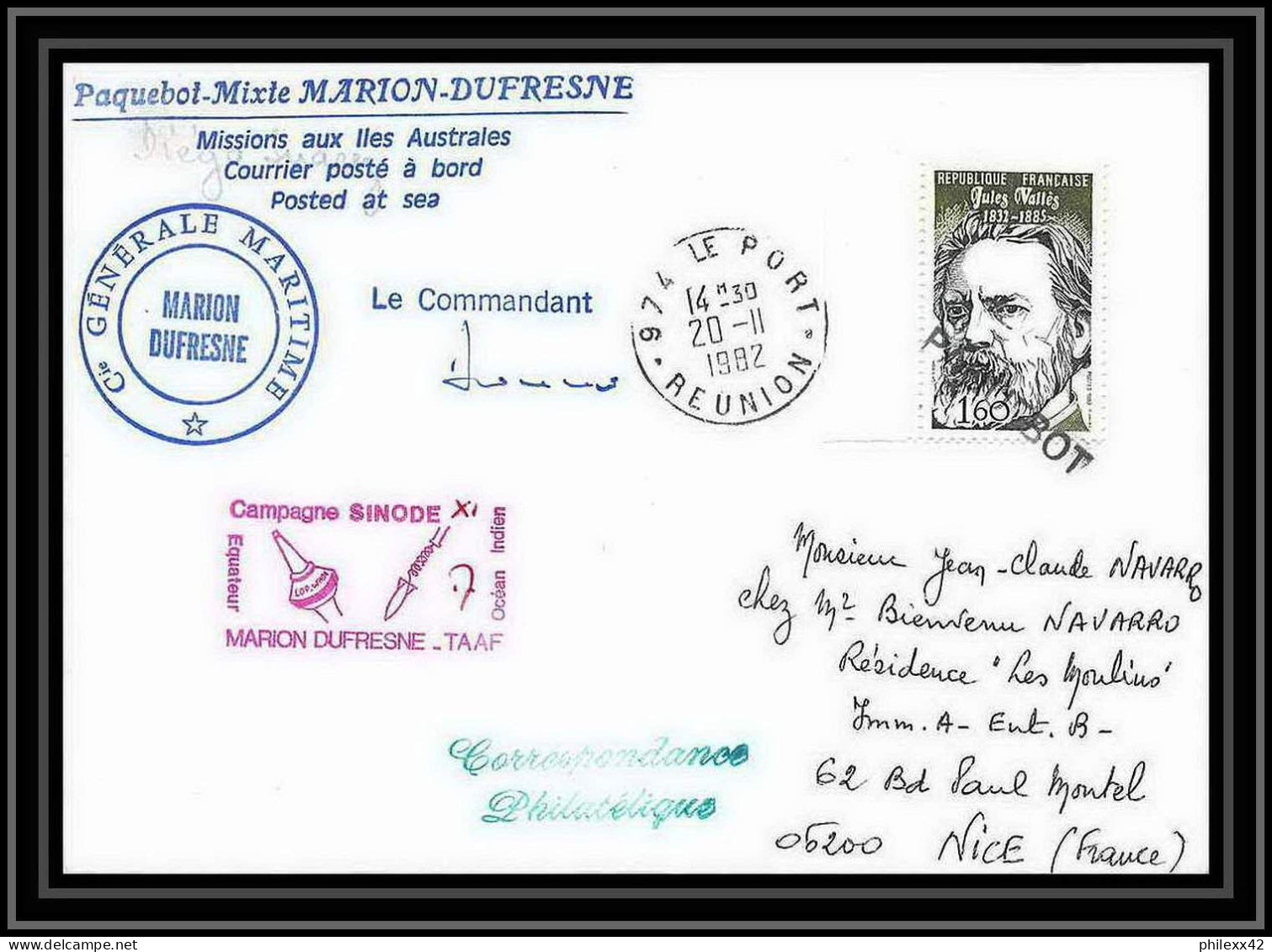 1333 Campagne Sinode 11 Signé Signed Obl Paquebot 20/11/1982 TAAF Antarctic Terres Australes Lettre (cover) - Spedizioni Antartiche