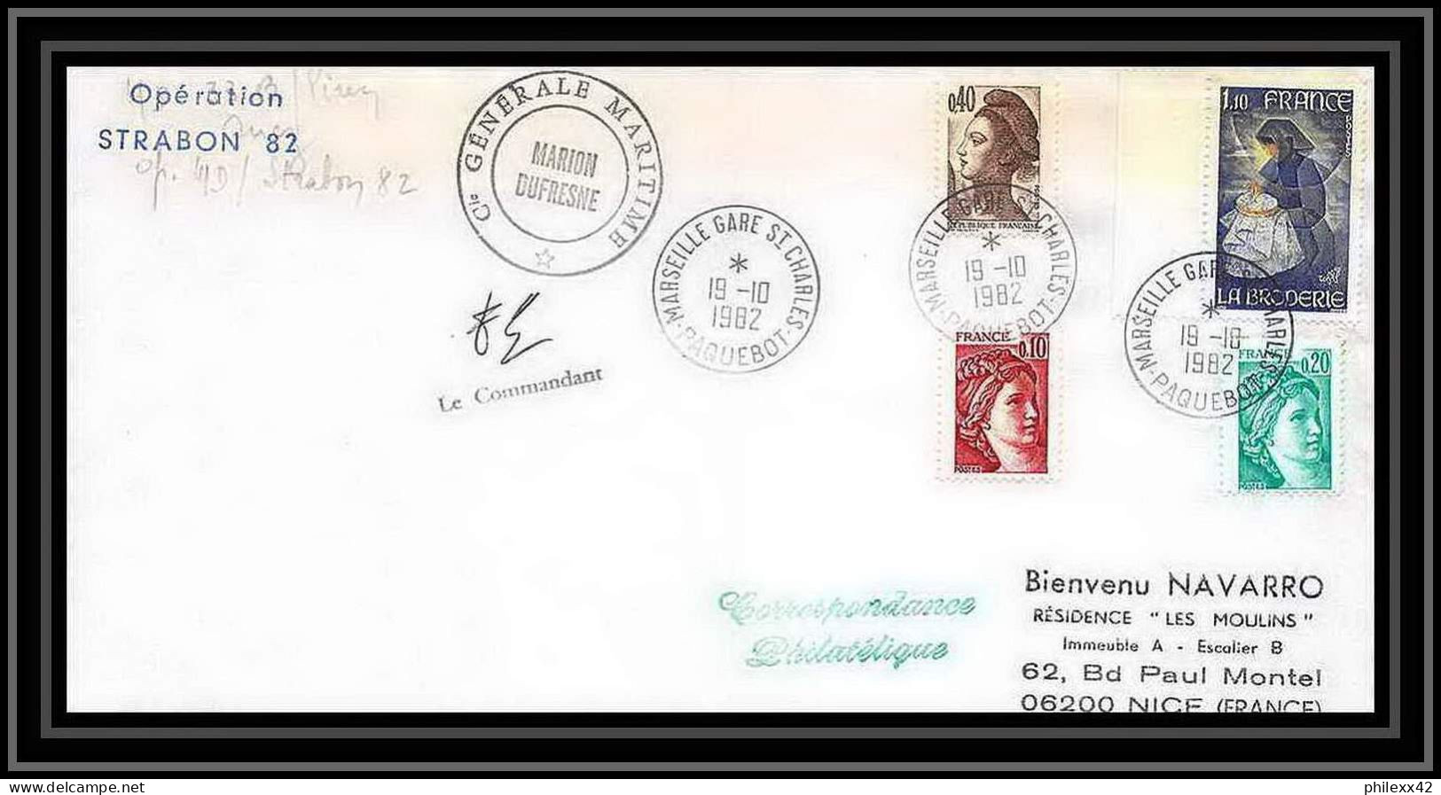 1214 Operation Strabon 82 Marion Dufresne 19/10/1982 TAAF Antarctic Terres Australes Lettre (cover) Signé Signed - Covers & Documents