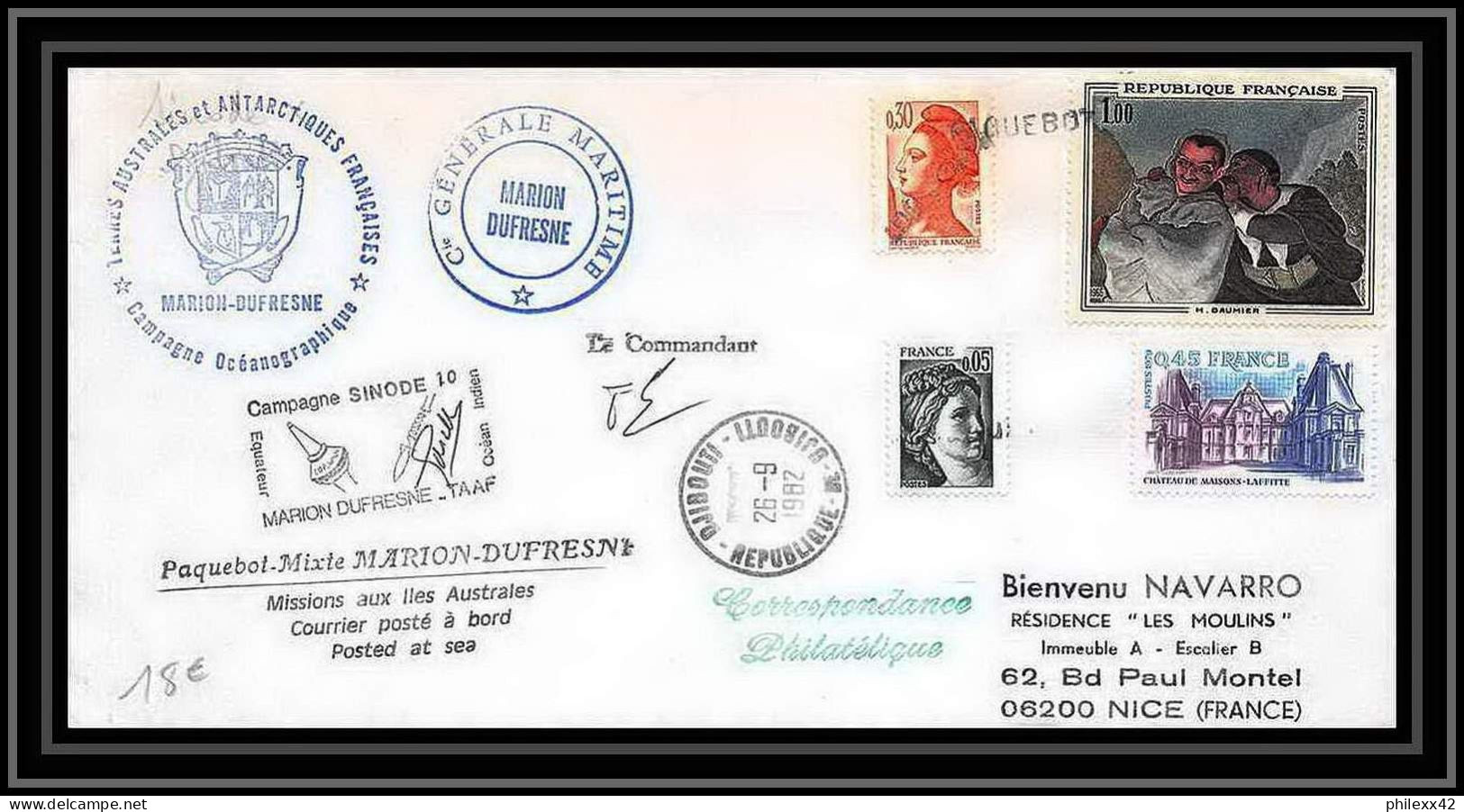 1216 Campagne Sinode 10 Marion Dufresne Paquebot 1982 TAAF Antarctic Terres Australes Lettre (cover) Signé Signed - Storia Postale
