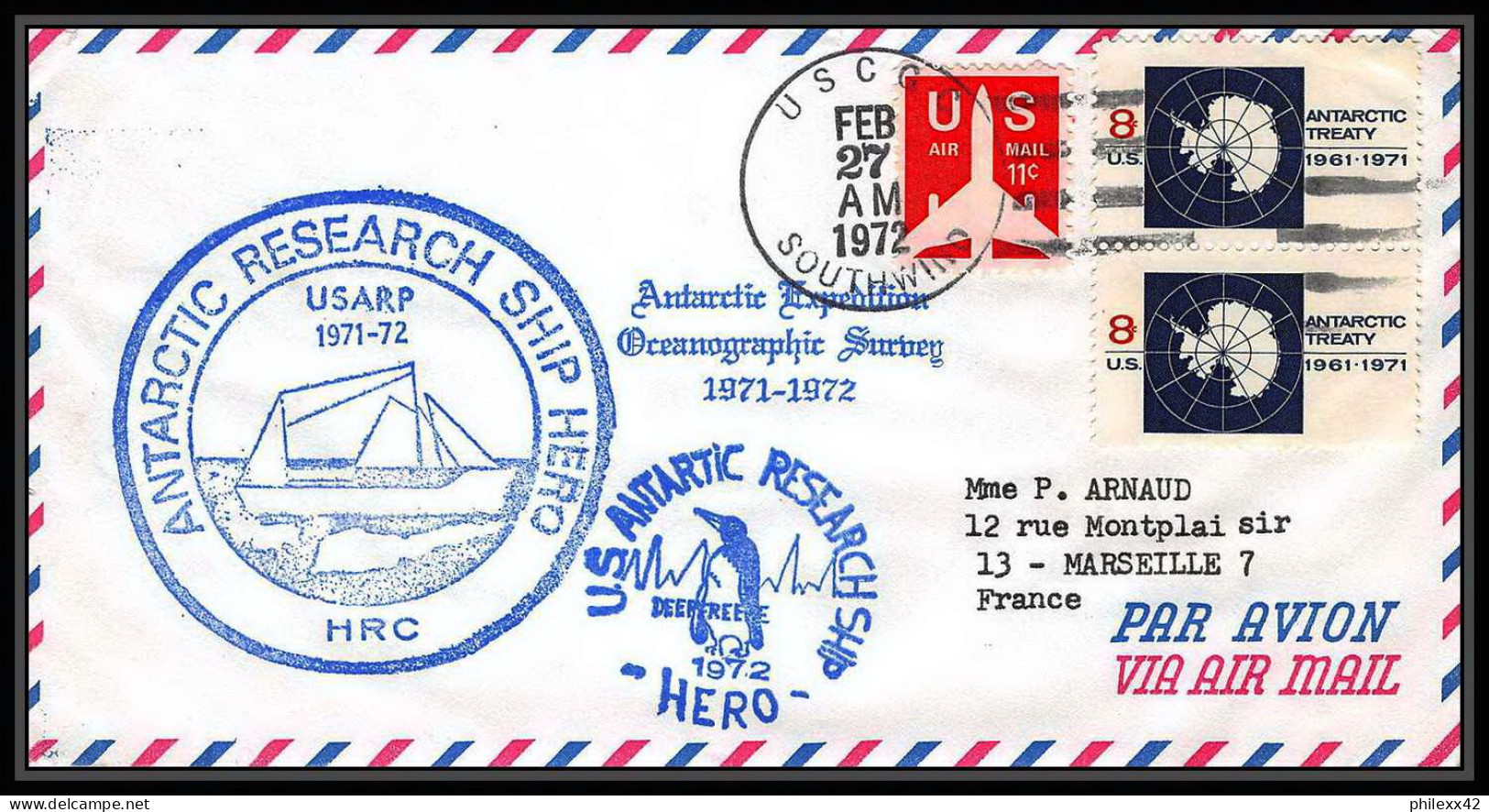 1206 Usa Enveloppe Lettre Cover Ship Hero 1972 Antarctic - Antarctic Expeditions