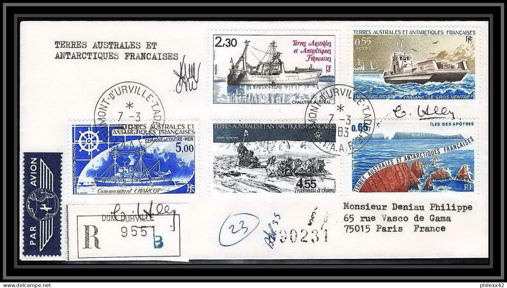 1185 Lot 4 Lettres Cad Différents Taaf Terres Australes Antarctic Covers Bateau (bateaux Ship) Signé Signe Recommandé - Lettres & Documents