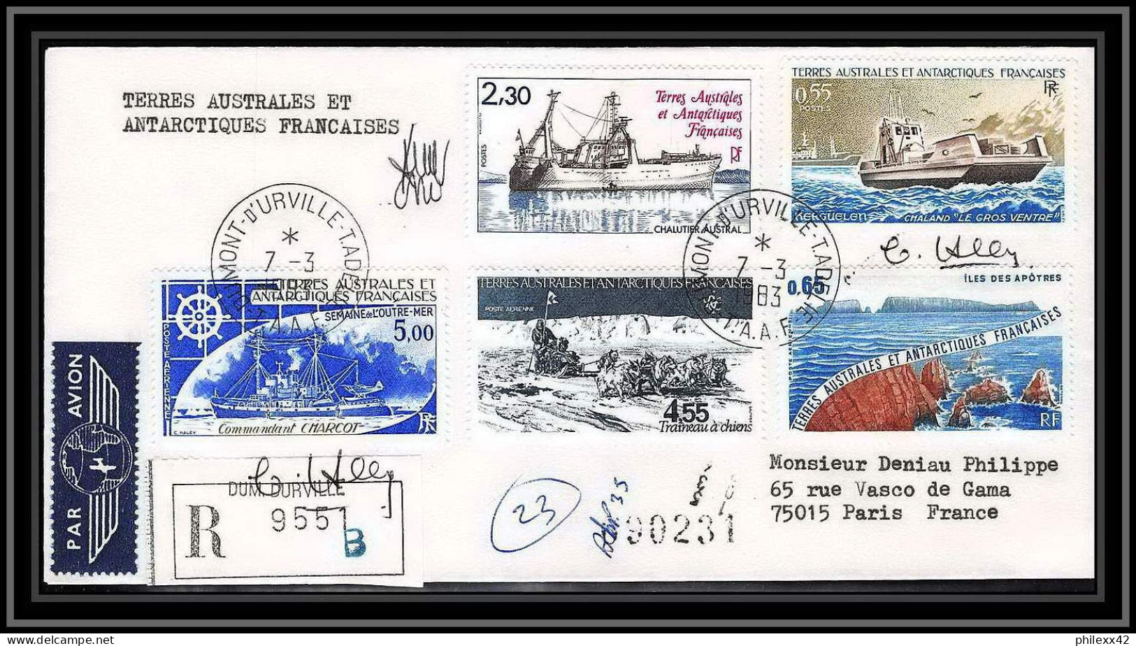 1185 Lot 4 Lettres Cad Différents Taaf Terres Australes Antarctic Covers Bateau (bateaux Ship) Signé Signe Recommandé - Storia Postale