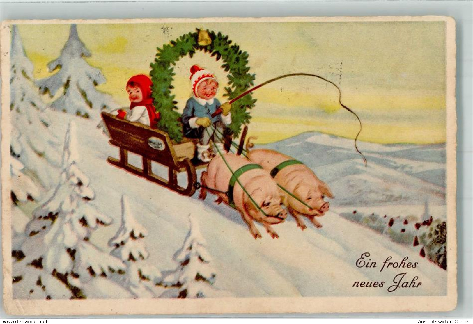 39808503 - Neujahr Schlitten Kinder - Pigs