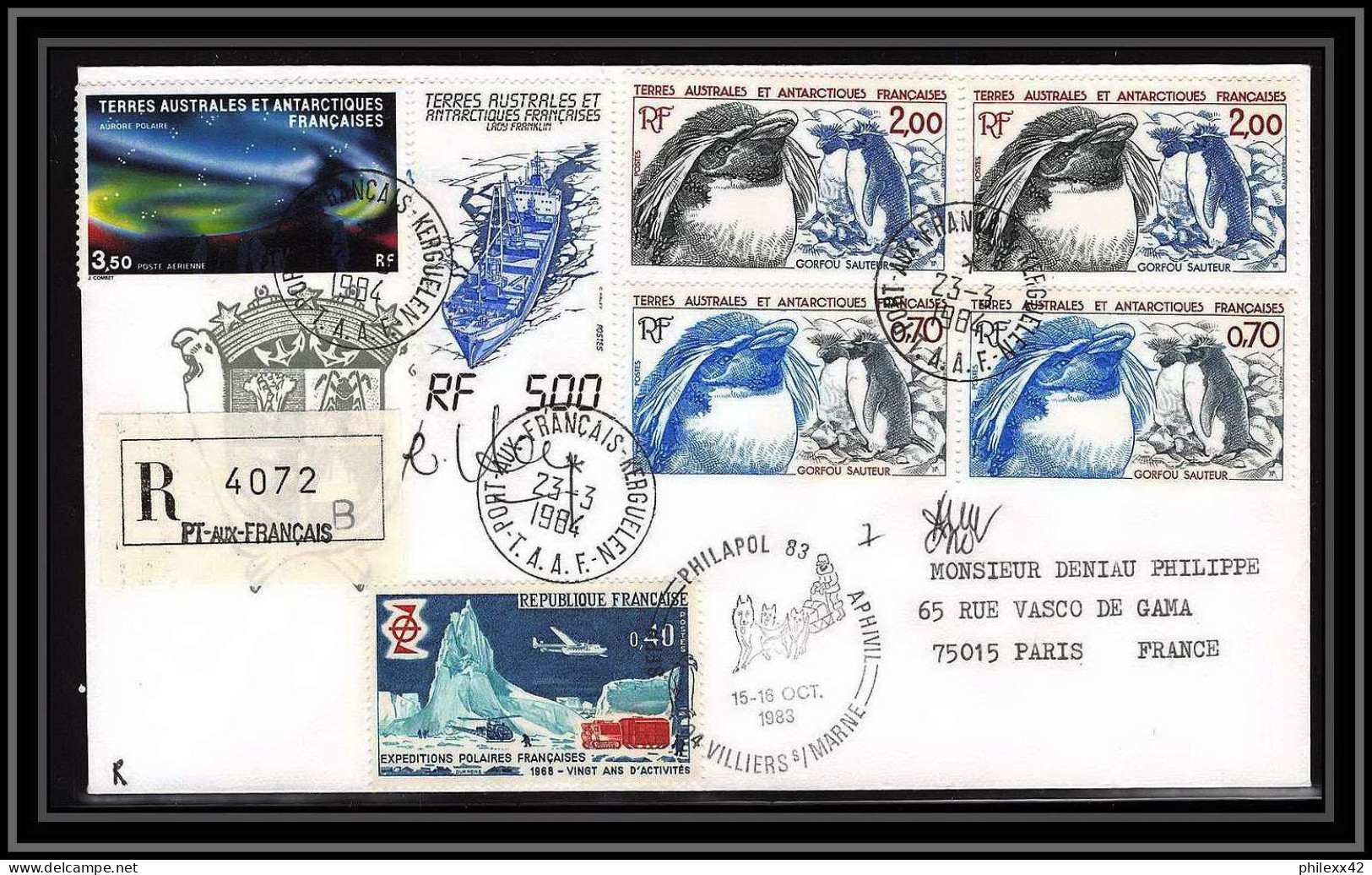 1179 Lot 4 Lettres Cad Différents Taaf Terres Australes Antarctic Covers 31 Oiseaux (birds) Signé Signed 1984 Recommandé - Lettres & Documents