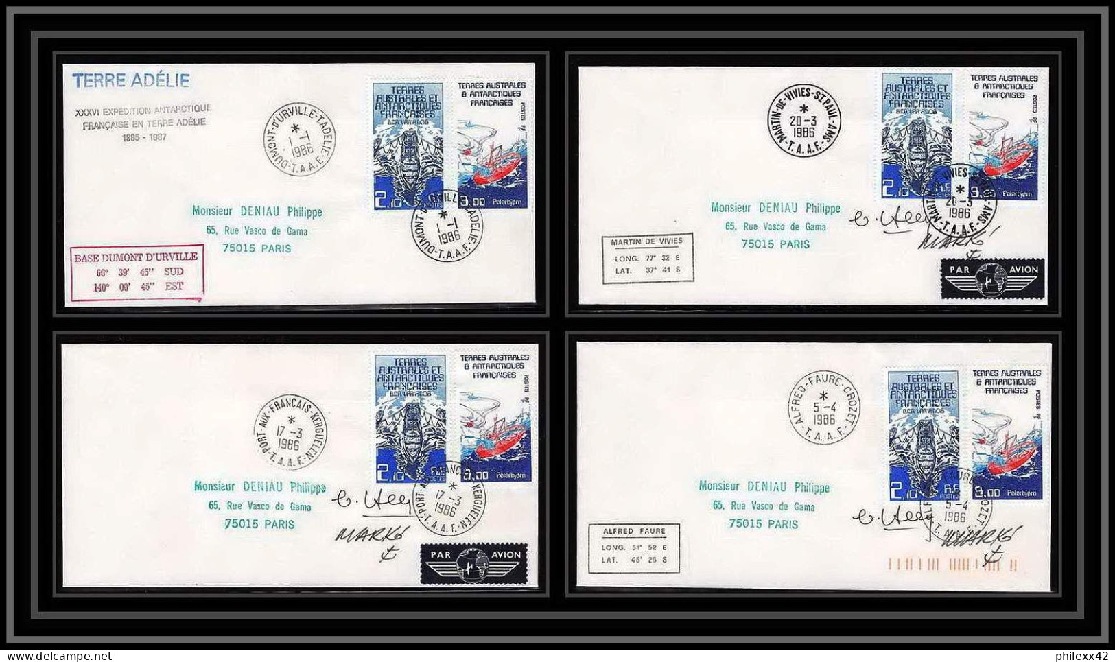 1177 Lot 4 Lettres Cad Différents Taaf Terres Australes Antarctic Covers Bateau (bateaux Ship) Signé Signe Recommandé - Lettres & Documents