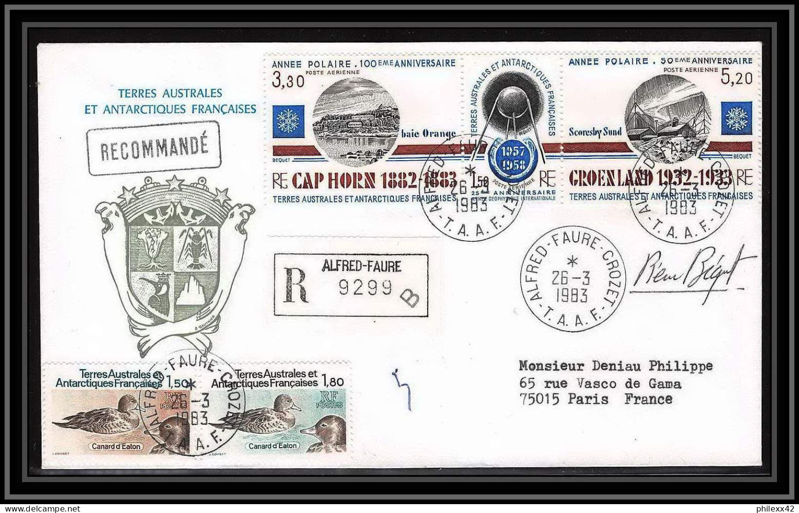 1183 Lot De 4 Lettres Avec Cad Différents Taaf Terres Australes Antarctic Covers 77A 1983 Signé Signed BEQUET Recommandé - Briefe U. Dokumente