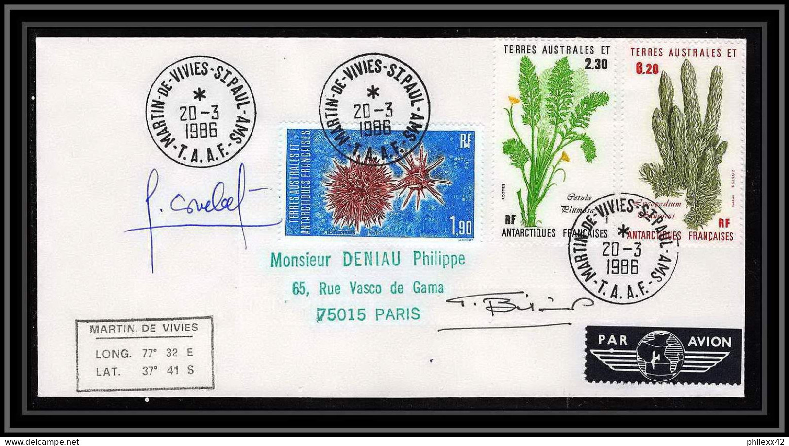 1175 Lot 4 Lettres Différents Taaf Terres Australes Antarctic Covers FLORE Signé Signed COMBET 1986 Betemp Recommandé - Lettres & Documents