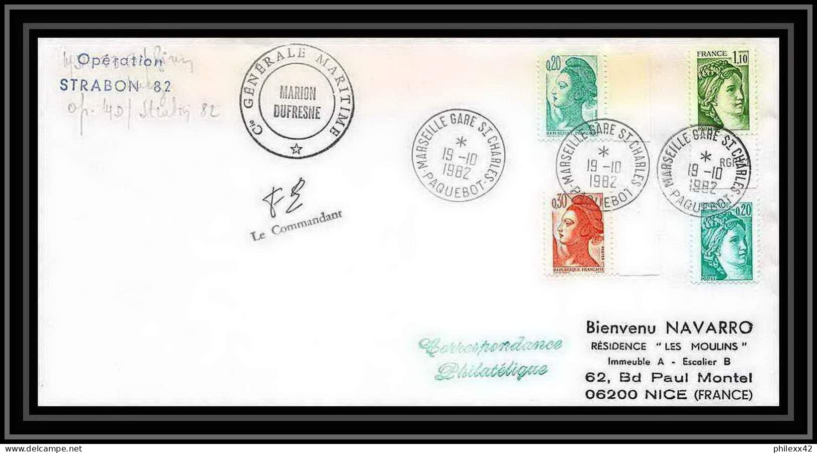 1215 Operation Strabon 82 Marion Dufresne 19/10/1982 TAAF Antarctic Terres Australes Lettre (cover) Signé Signed - Covers & Documents