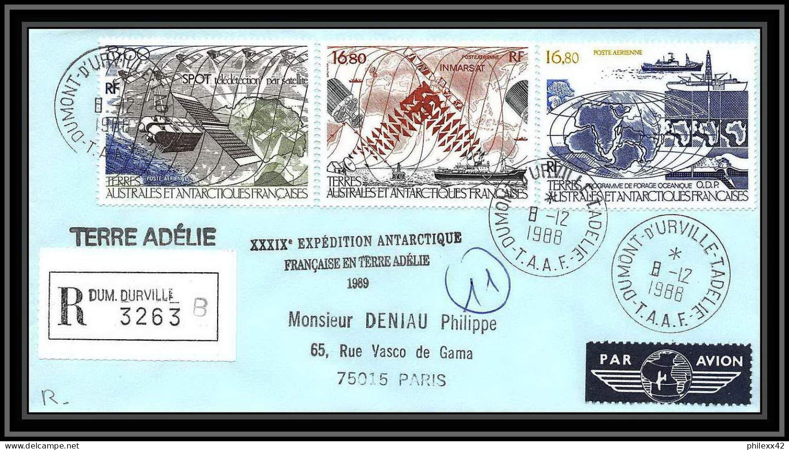 1167 lot 4 Lettres cad différents Taaf terres australes Antarctic covers N°96/99 Satellite 1988 espace space recommandé