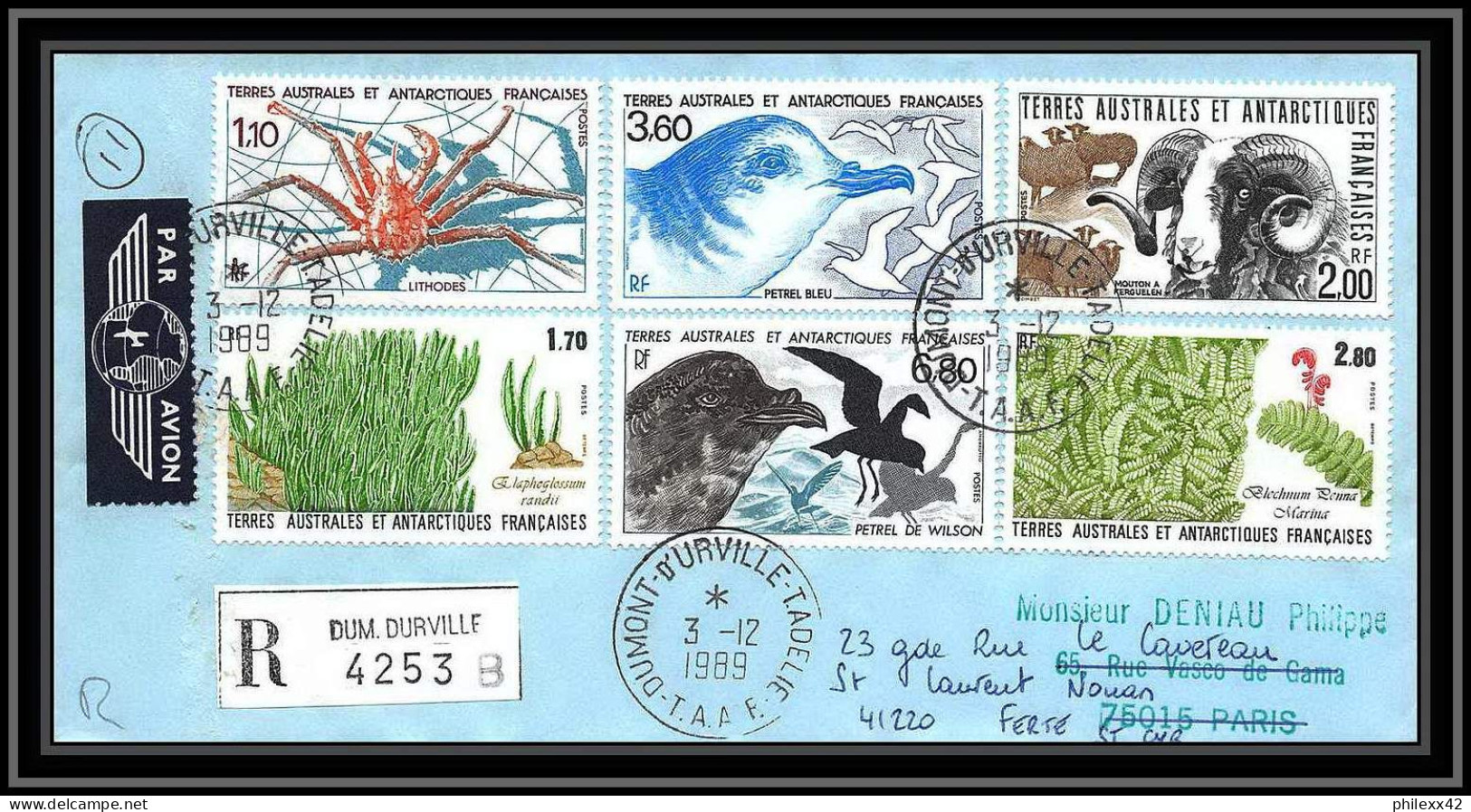1160 Lot De 4 Lettres Avec Cad Différents Taaf Terres Australes Antarctic Covers 1989 Signé Signed Recommandé Betemp - Covers & Documents