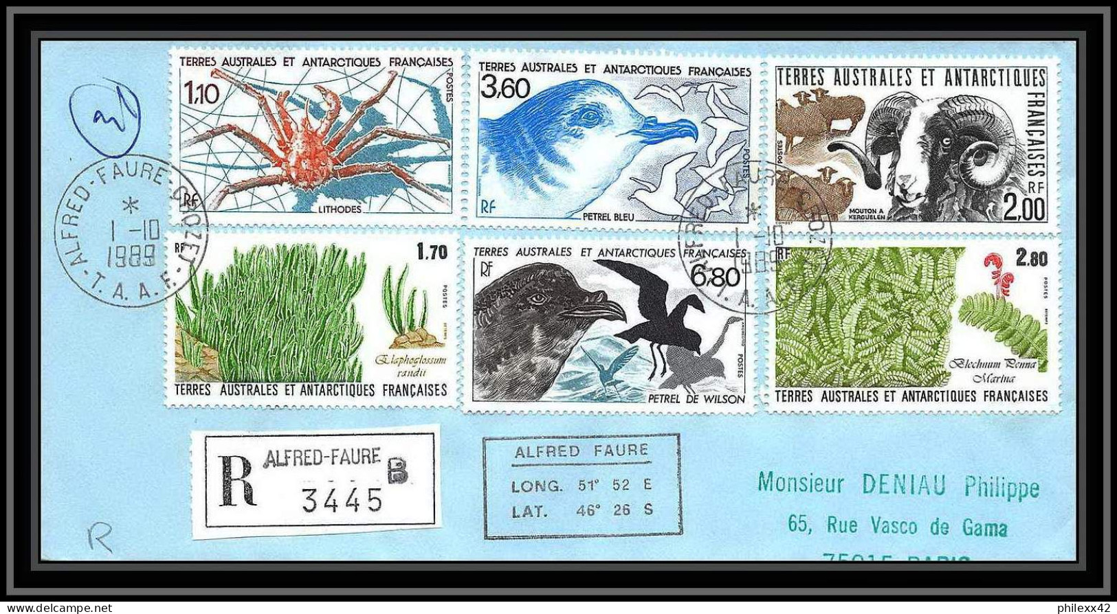 1160 lot de 4 Lettres avec cad différents Taaf terres australes Antarctic covers 1989 Signé signed recommandé betemp